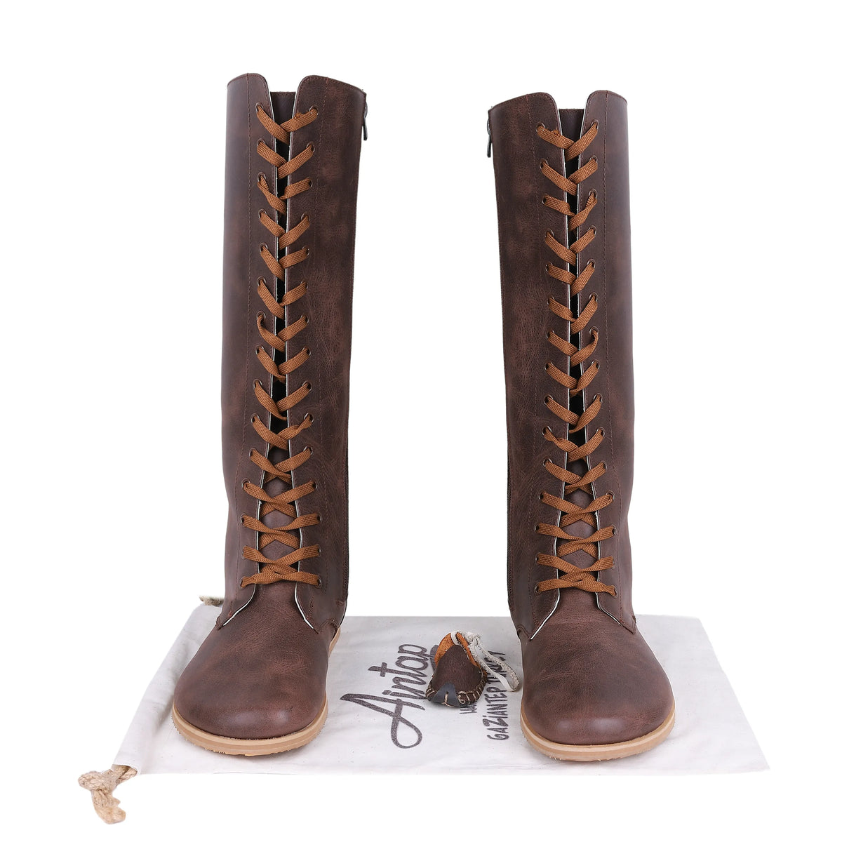 Crazy Barefoot Lace Knee Boots  Shoes – Eva Outsole – Dark Brown