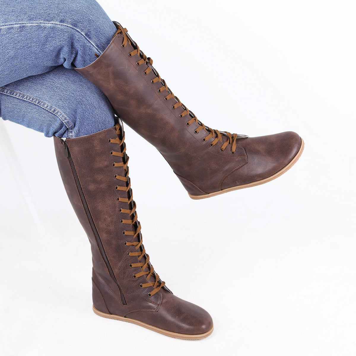 Crazy Barefoot Lace Knee Boots  Shoes – Eva Outsole – Dark Brown