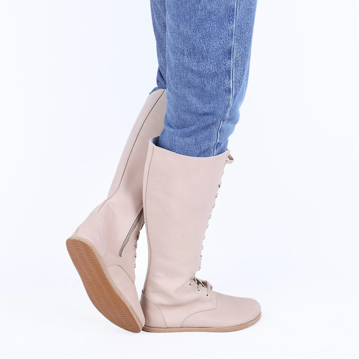 Crazy Barefoot Lace Knee Boots  Shoes – Eva Outsole – Undyed Crust