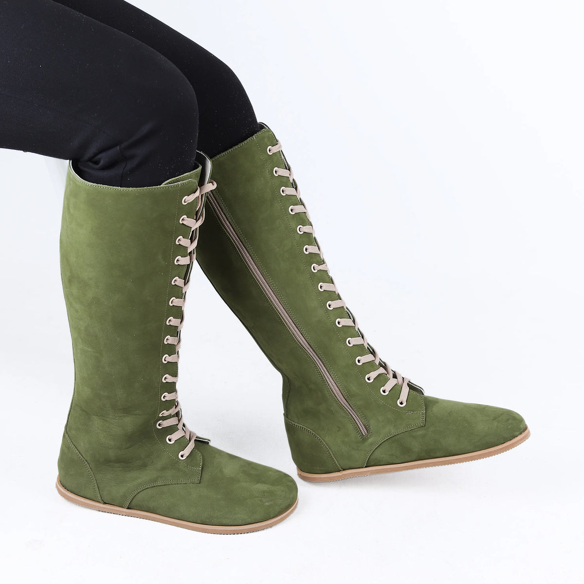 Nubuck Barefoot Laces Knee Boots Shoes – Eva Outsole – Green