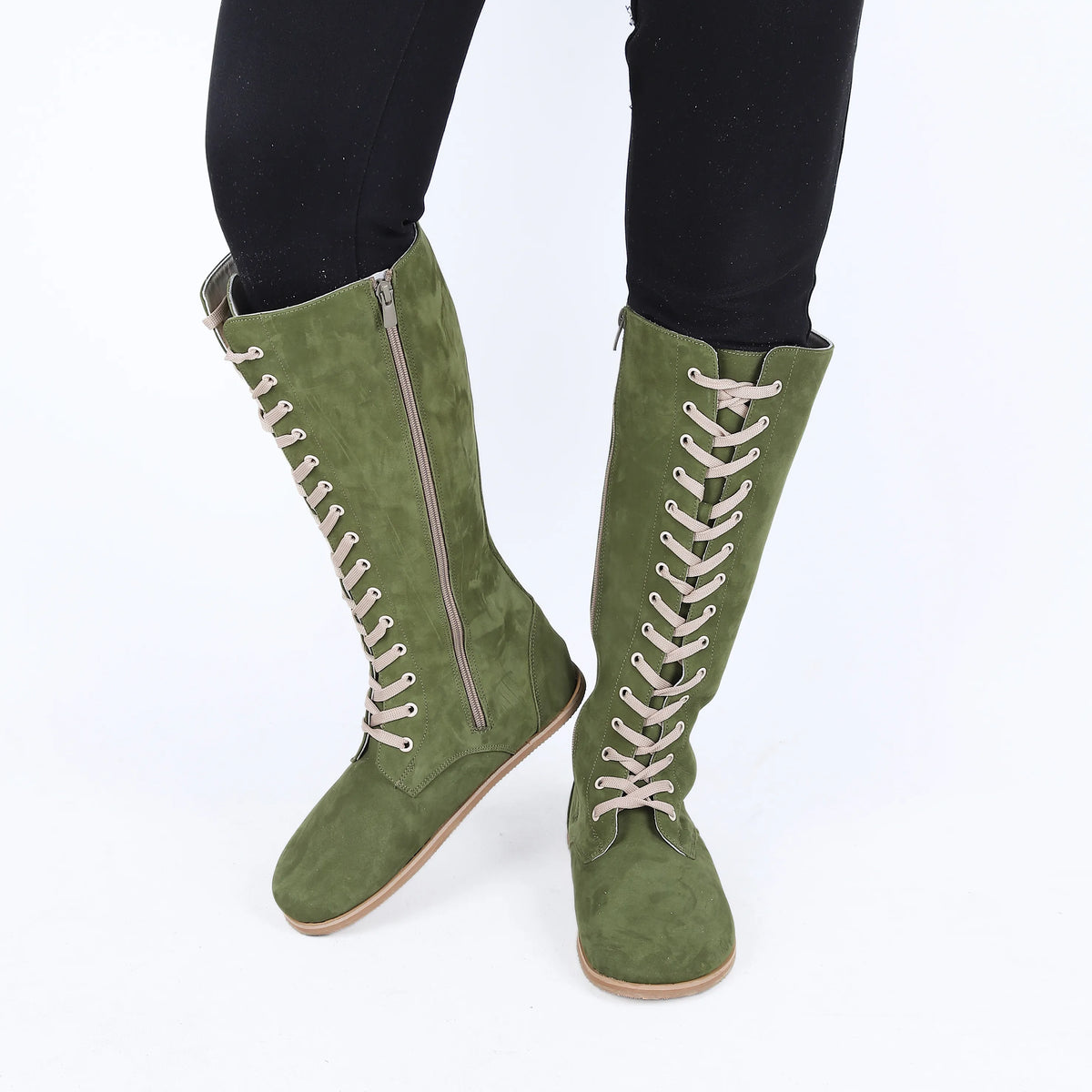 Nubuck Barefoot Laces Knee Boots Shoes – Eva Outsole – Green
