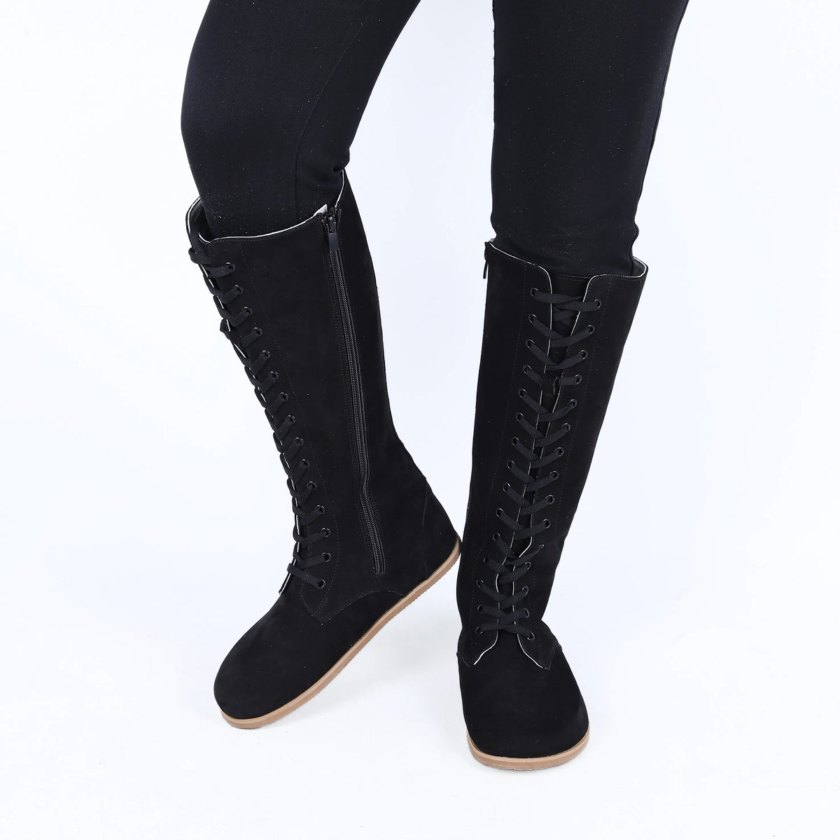 Nubuck Barefoot Laces Knee Boots Shoes – Eva Outsole – Black
