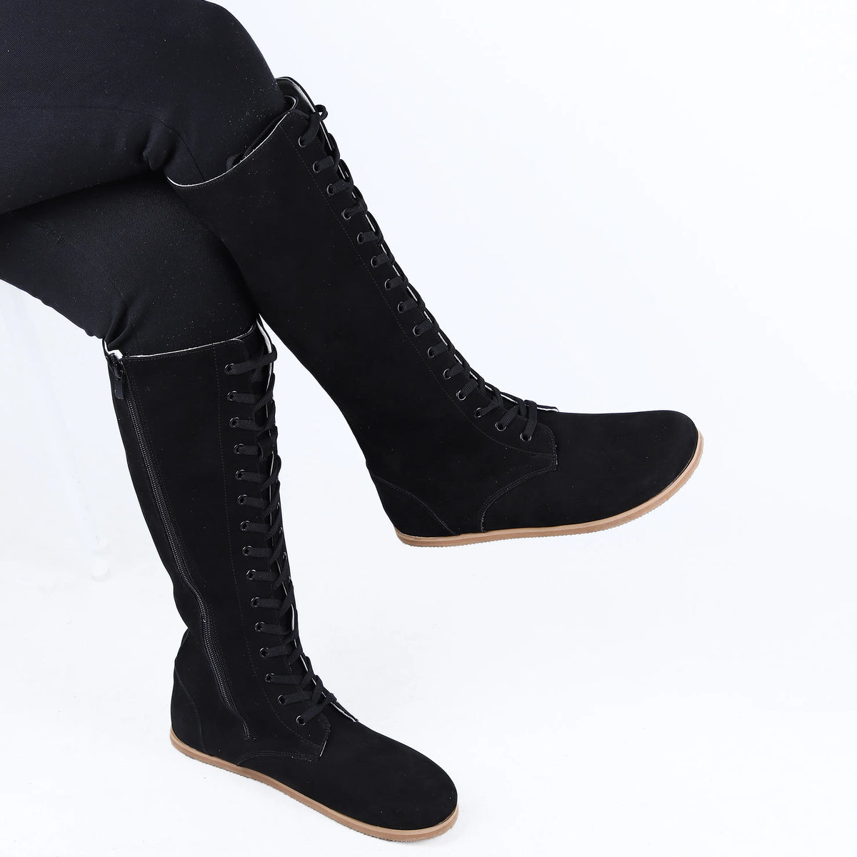Nubuck Barefoot Laces Knee Boots Shoes – Eva Outsole – Black