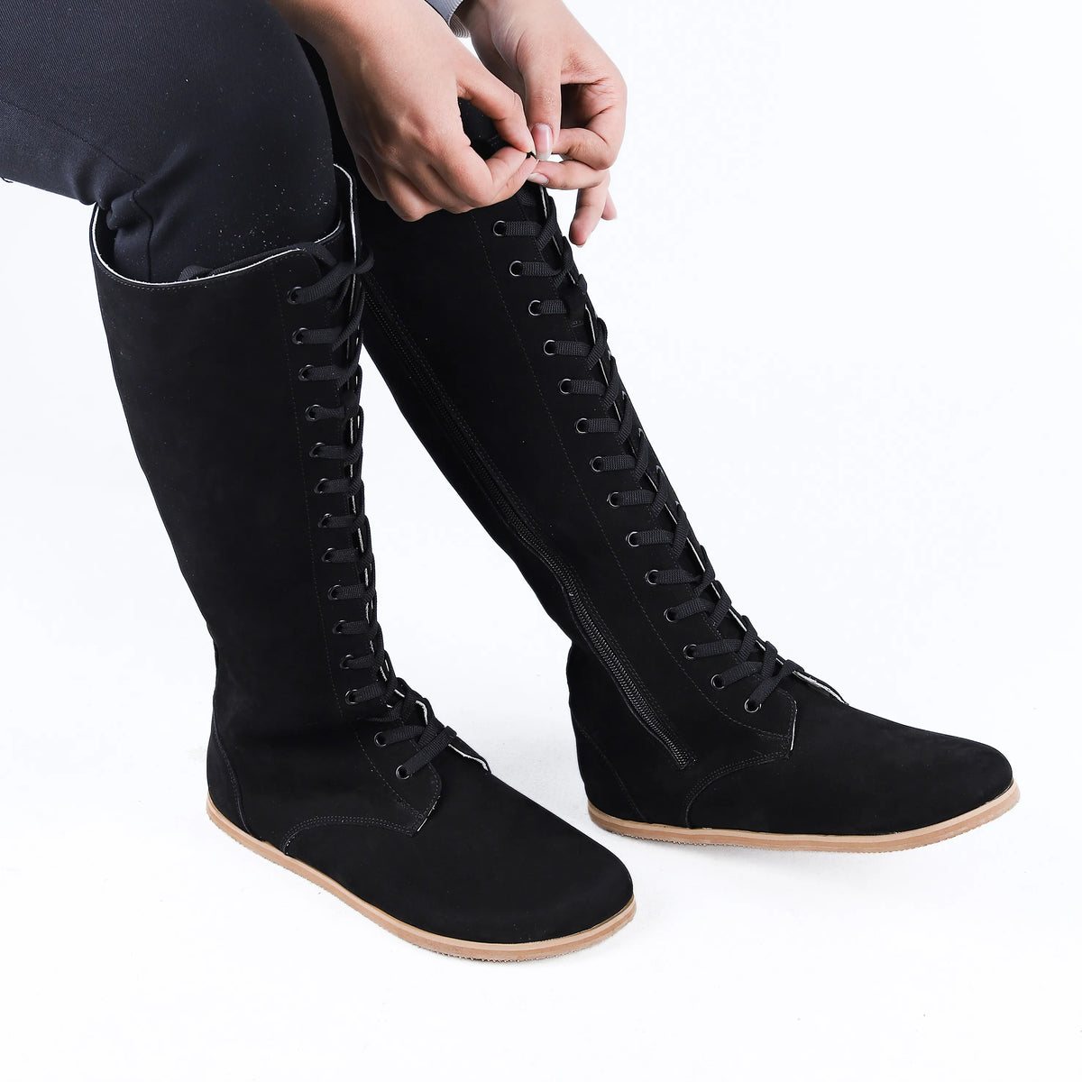 Nubuck Barefoot Laces Knee Boots Shoes – Eva Outsole – Black