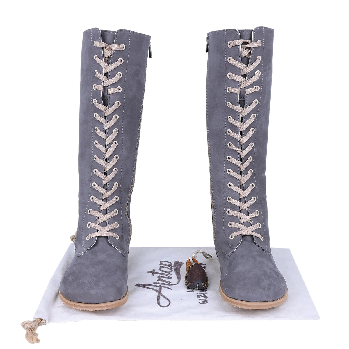 Nubuck Barefoot Laces Knee Boots Shoes – Eva Outsole – Gray