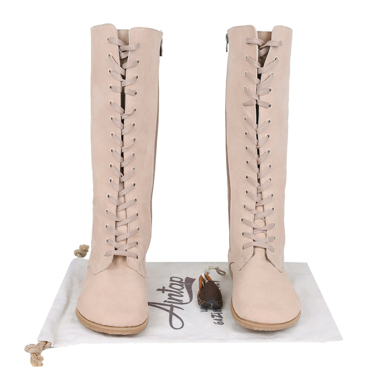 Nubuck Barefoot Laces Knee Boots Shoes – Eva Outsole – Cream