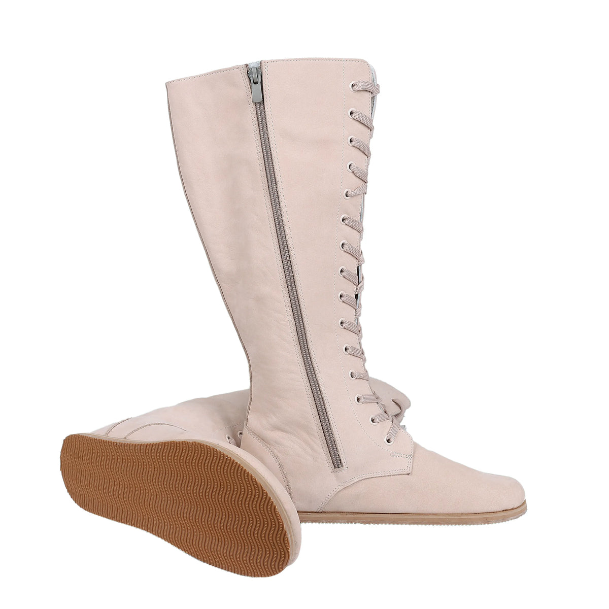 Nubuck Barefoot Laces Knee Boots Shoes – Eva Outsole – Cream