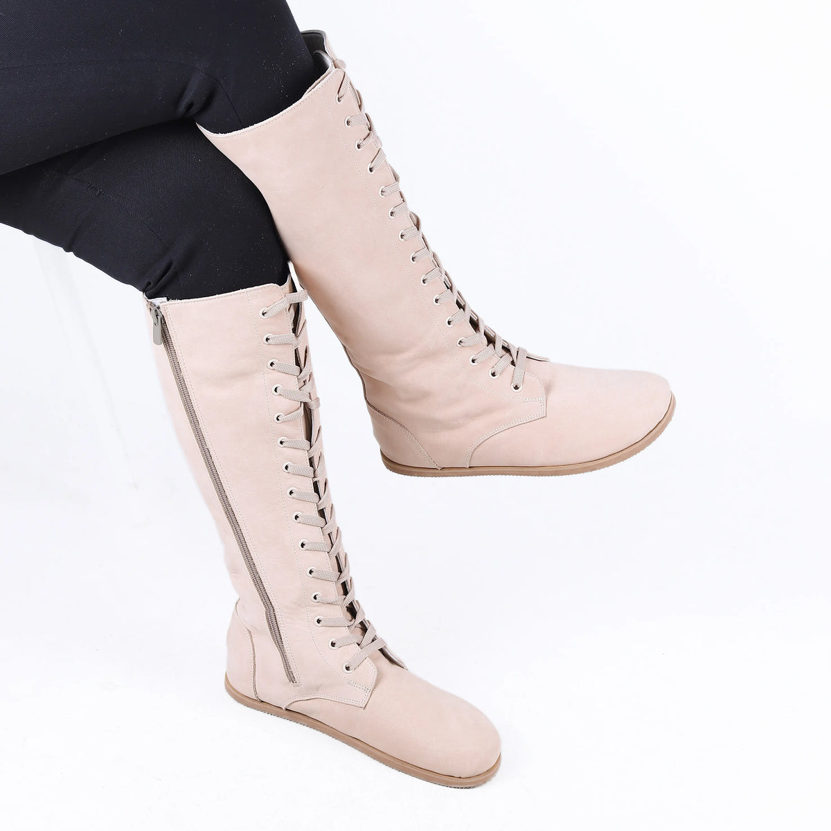 Nubuck Barefoot Laces Knee Boots Shoes – Eva Outsole – Cream