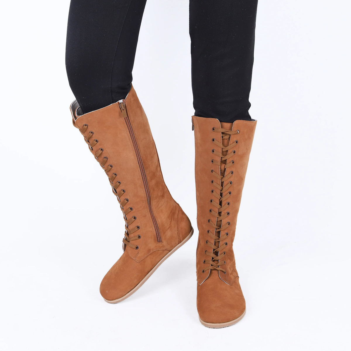 Nubuck Barefoot Laces Knee Boots Shoes – Eva Outsole – Tan