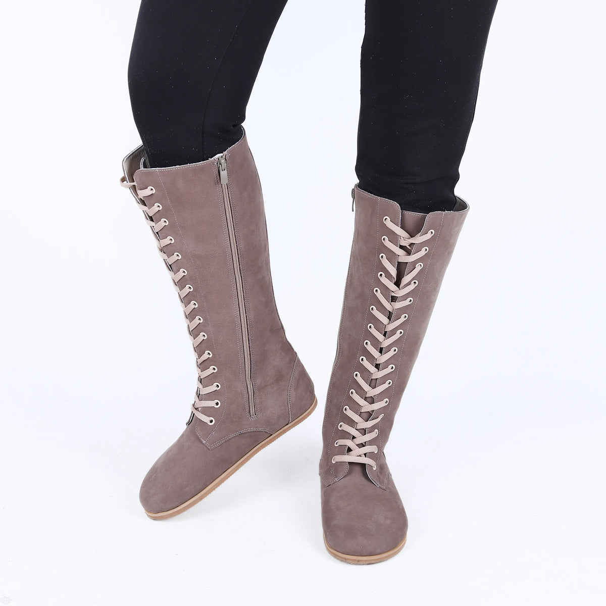 Nubuck Barefoot Laces Knee Boots Shoes – Eva Outsole – Smoked