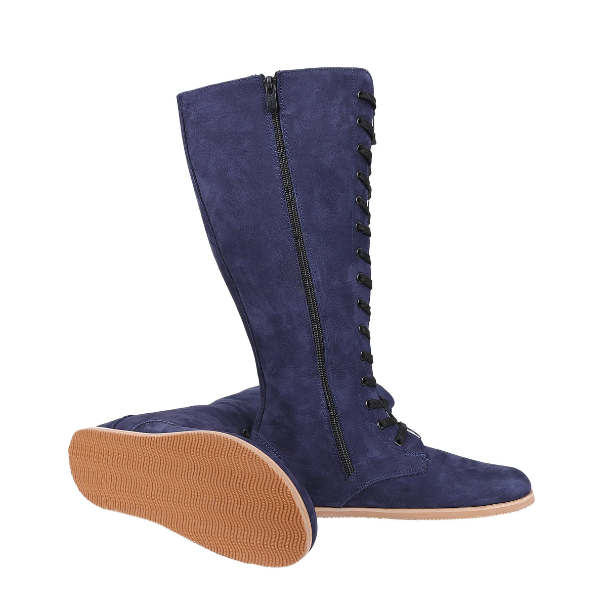 Nubuck Barefoot Laces Knee Boots Shoes – Eva Outsole – Navy Blue
