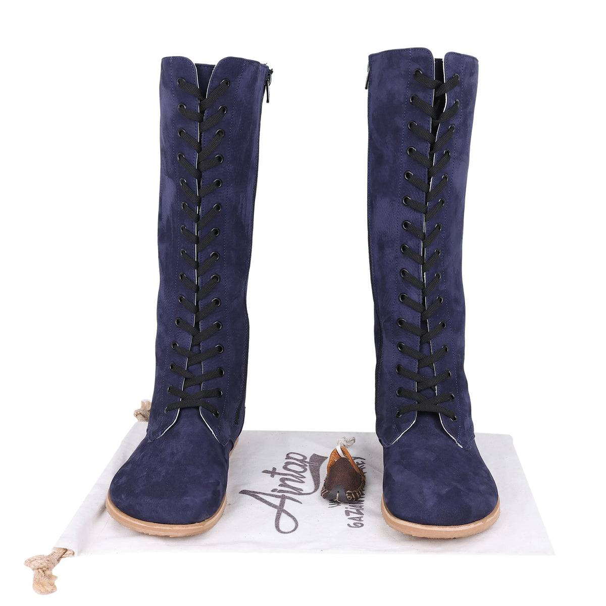 Nubuck Barefoot Laces Knee Boots Shoes – Eva Outsole – Navy Blue