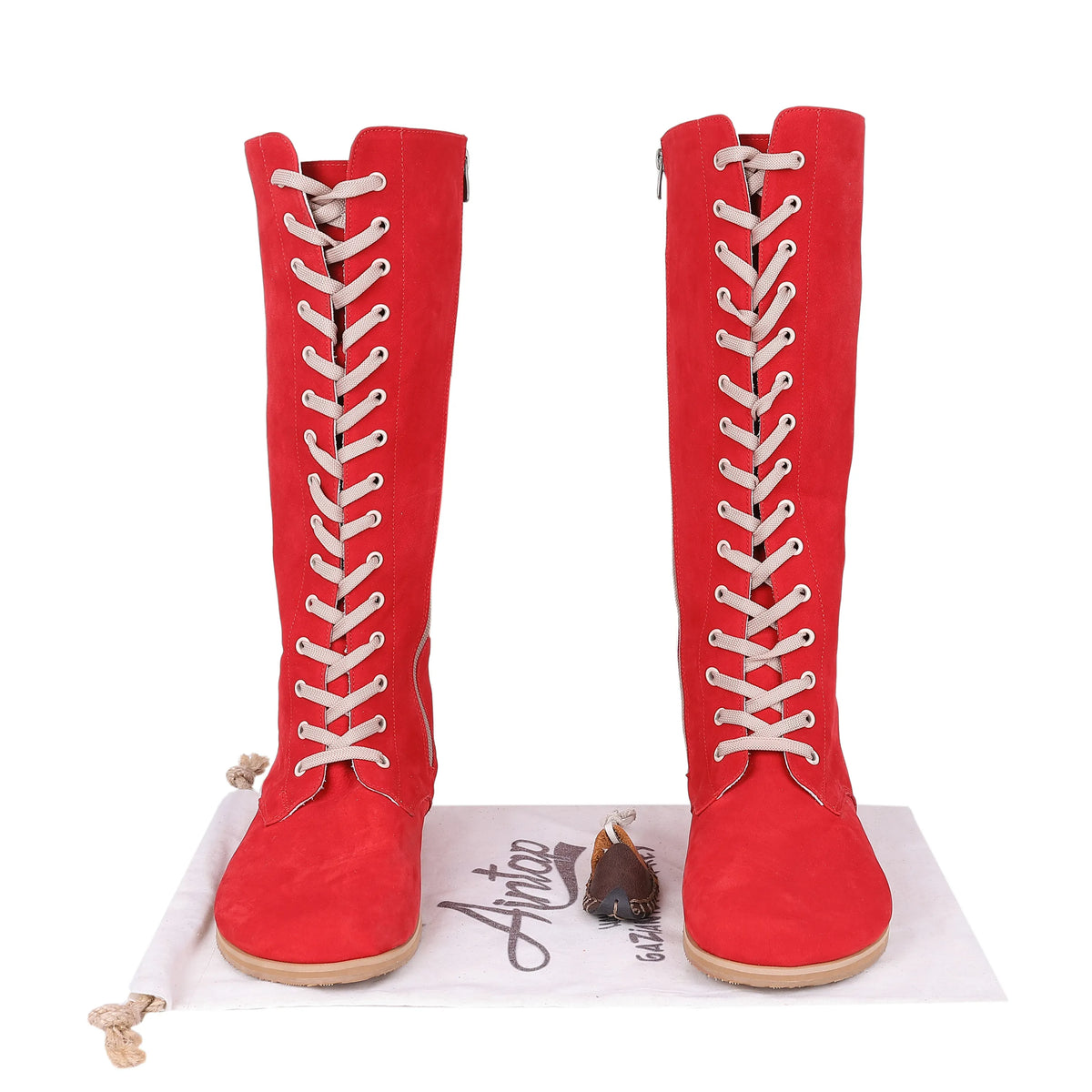 Nubuck Barefoot Laces Knee Boots Shoes – Eva Outsole – Red
