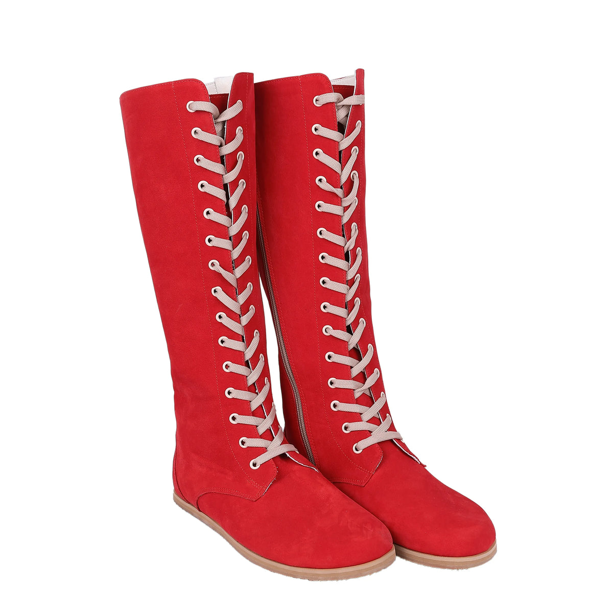 Nubuck Barefoot Laces Knee Boots Shoes – Eva Outsole – Red
