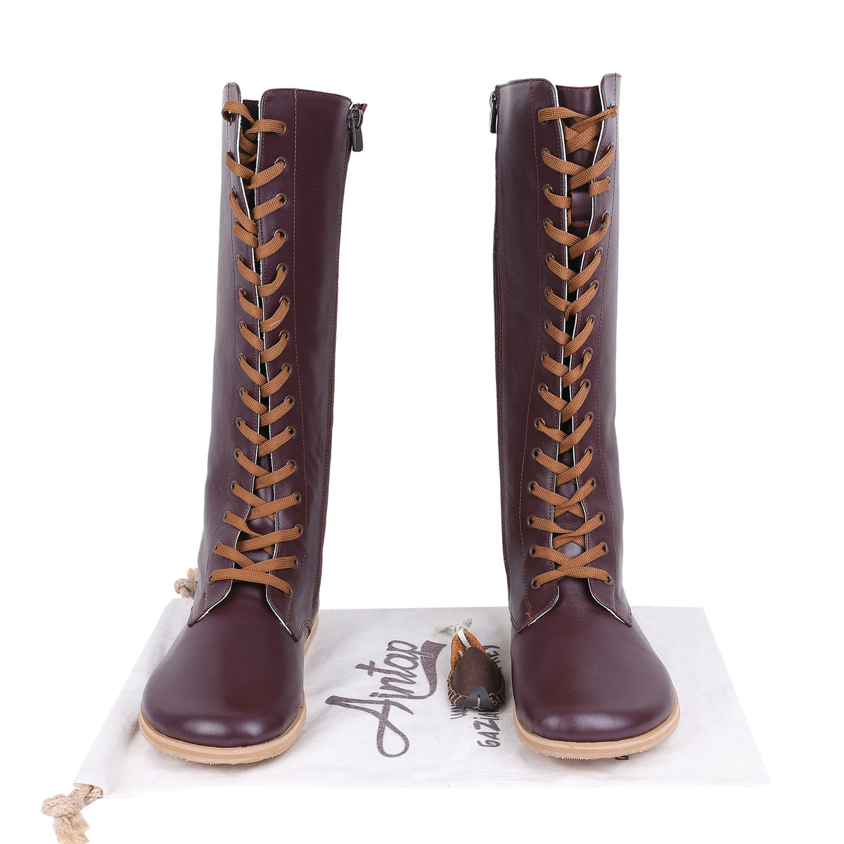 Smooth Barefoot Laces Knee Boots Shoes – Eva Outsole – Burgundy