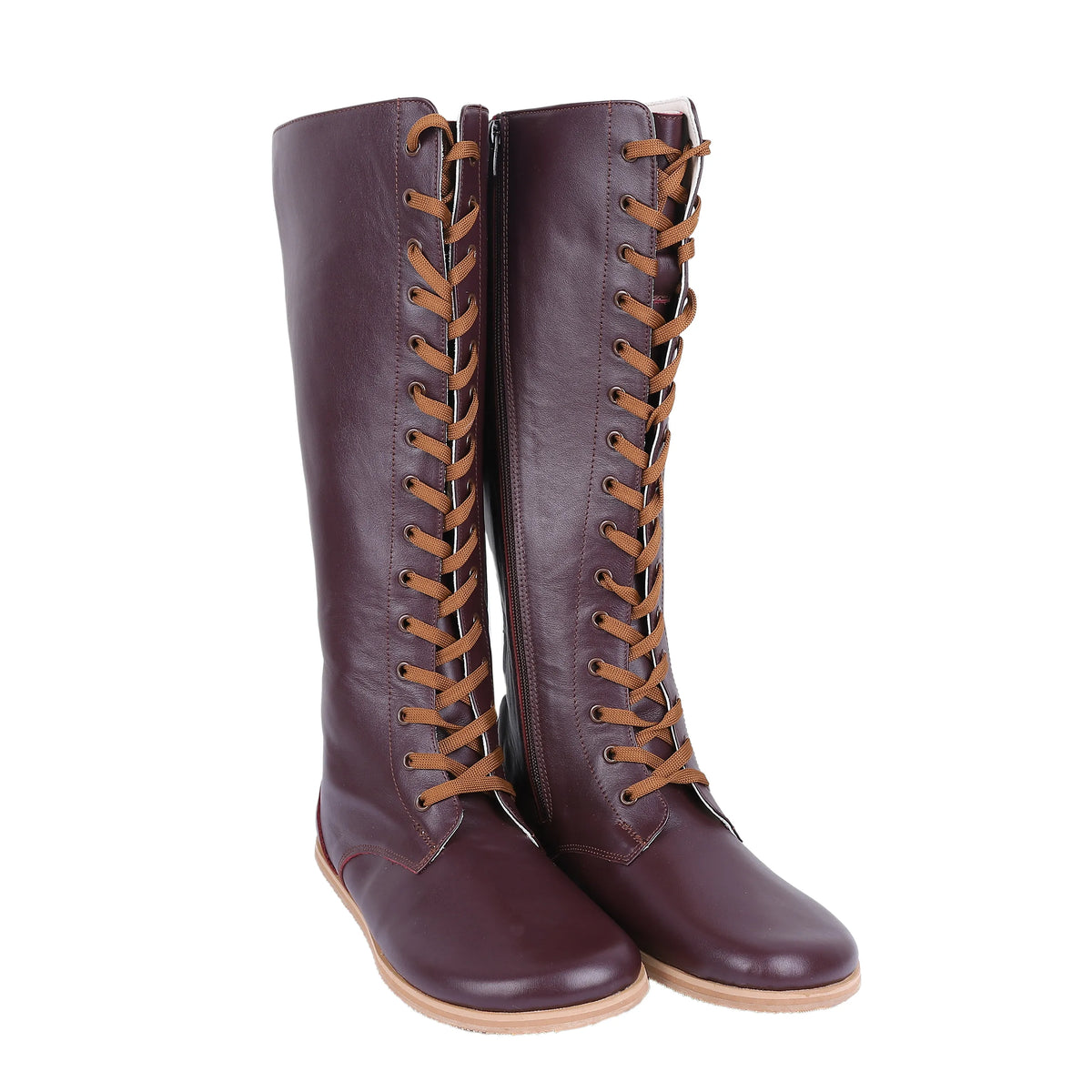 Smooth Barefoot Laces Knee Boots Shoes – Eva Outsole – Burgundy