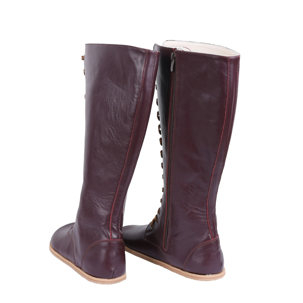 Smooth Barefoot Laces Knee Boots Shoes – Eva Outsole – Burgundy