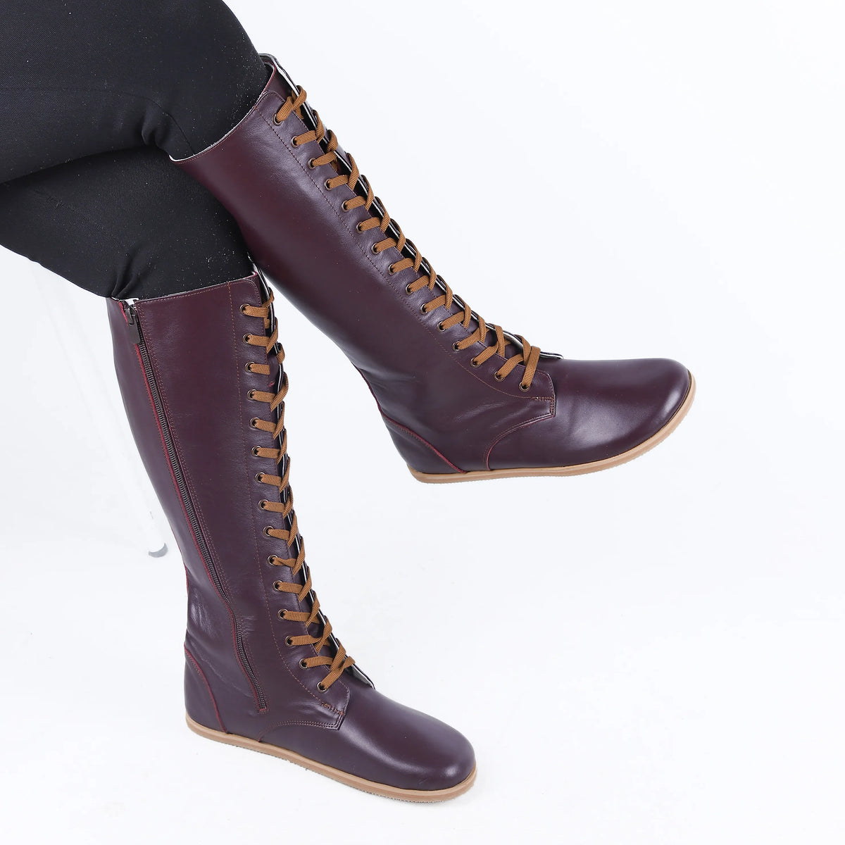 Smooth Barefoot Laces Knee Boots Shoes – Eva Outsole – Burgundy