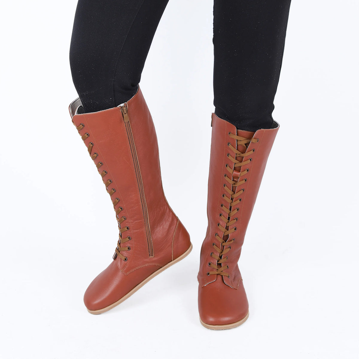 Smooth Barefoot Laces Knee Boots Shoes – Eva Outsole – Brown