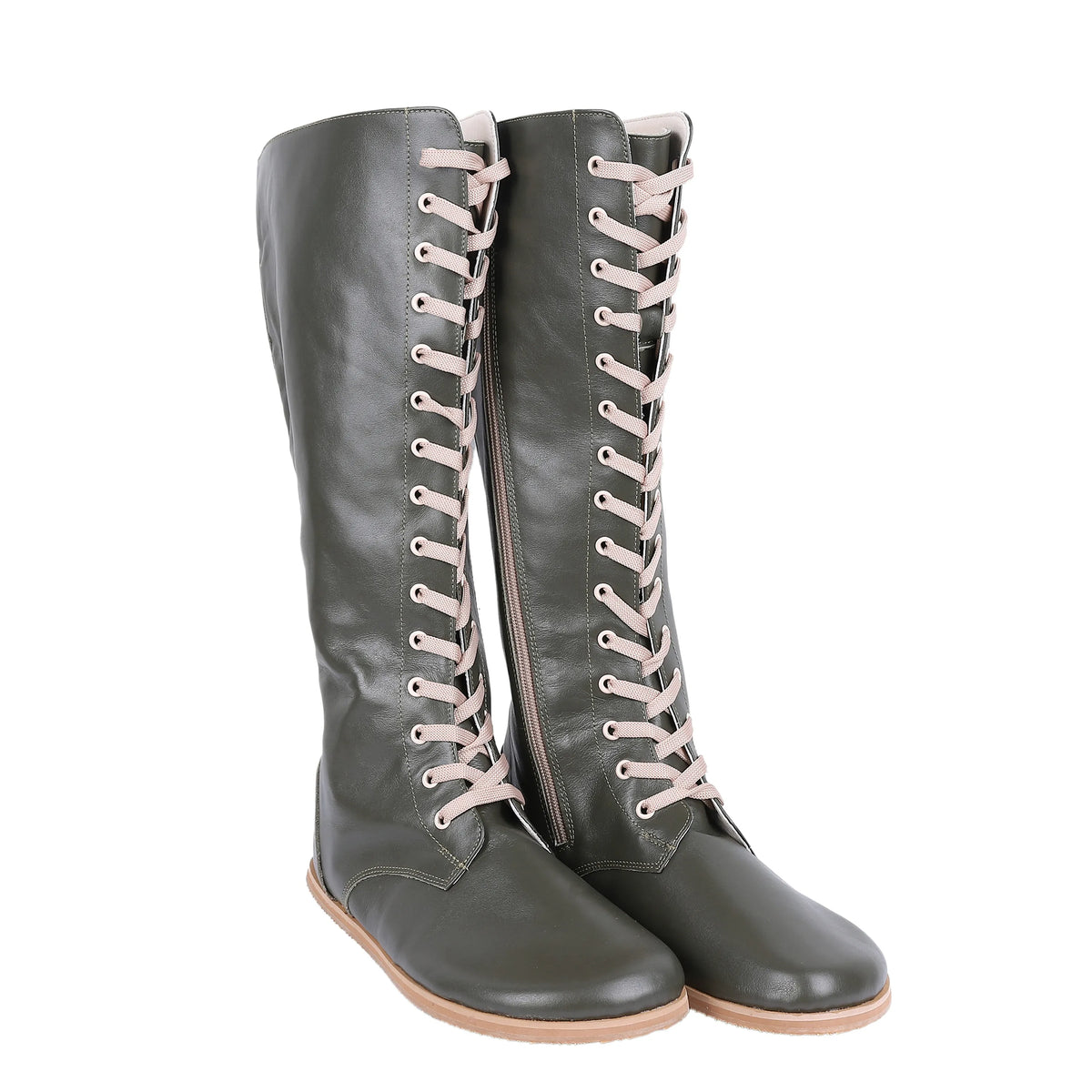 Smooth Barefoot Laces Knee Boots Shoes – Eva Outsole – Olive Green