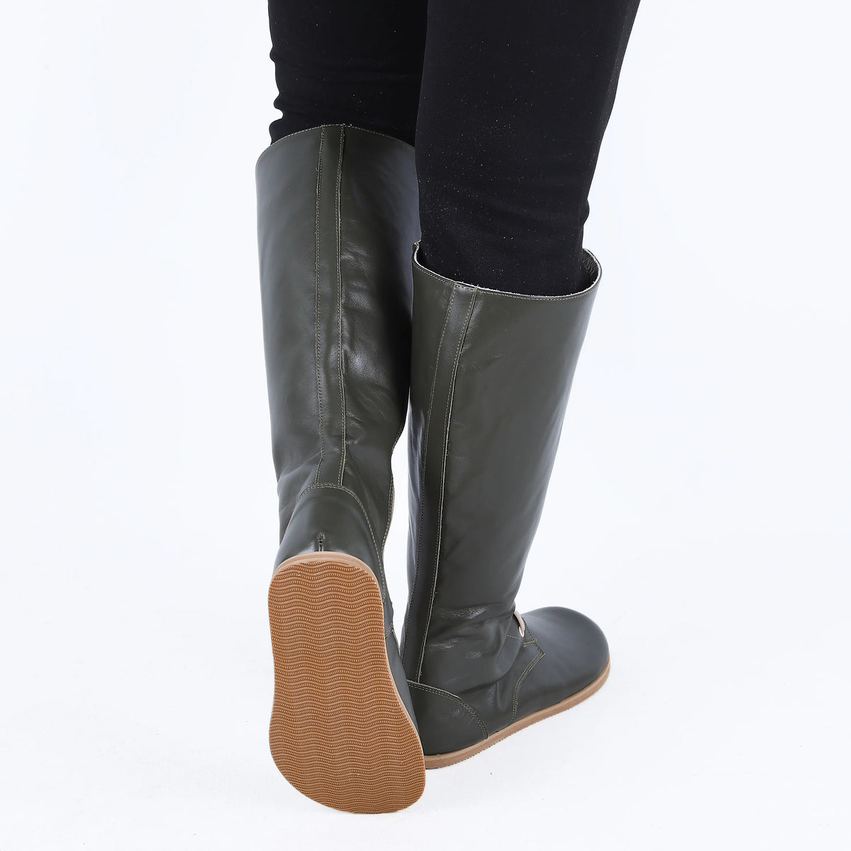 Smooth Barefoot Laces Knee Boots Shoes – Eva Outsole – Olive Green