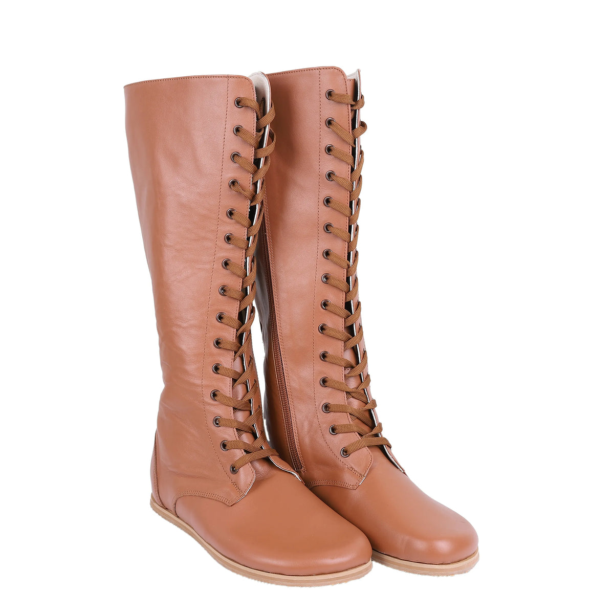 Smooth Barefoot Laces Knee Boots Shoes – Eva Outsole – Tan