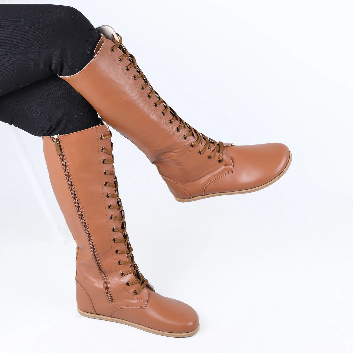 Smooth Barefoot Laces Knee Boots Shoes – Eva Outsole – Tan
