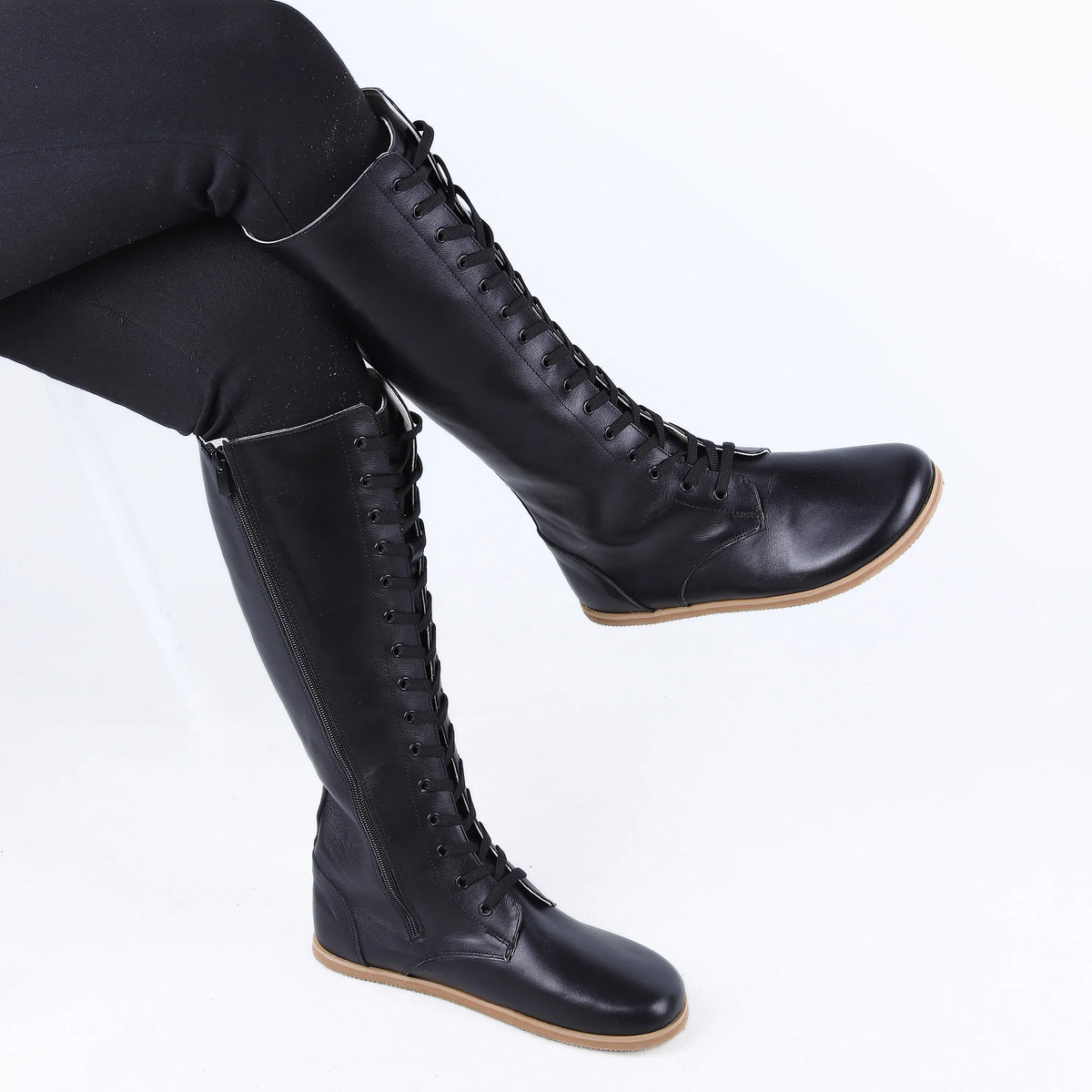 Smooth Barefoot Laces Knee Boots Shoes – Eva Outsole – Black