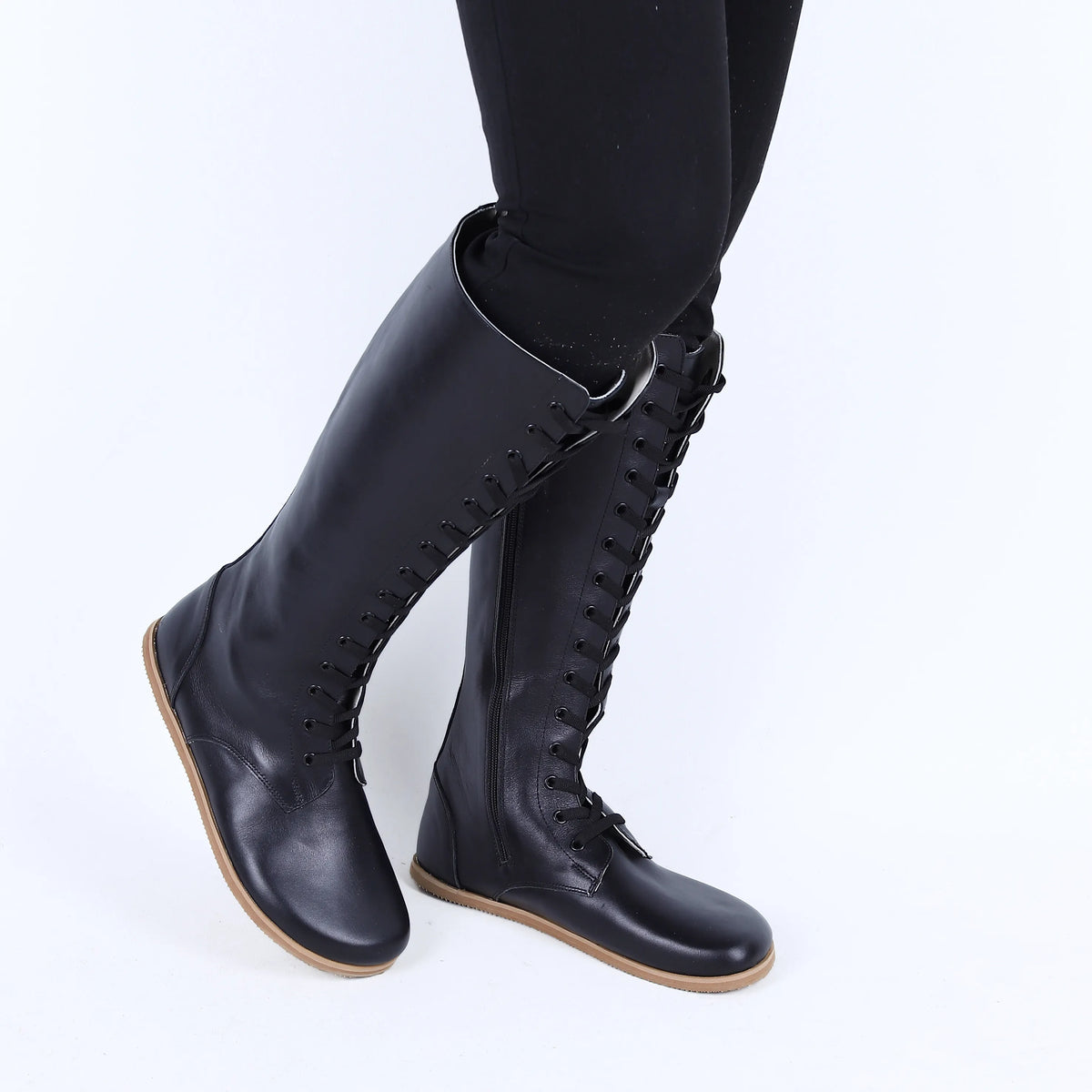 Smooth Barefoot Laces Knee Boots Shoes – Eva Outsole – Black