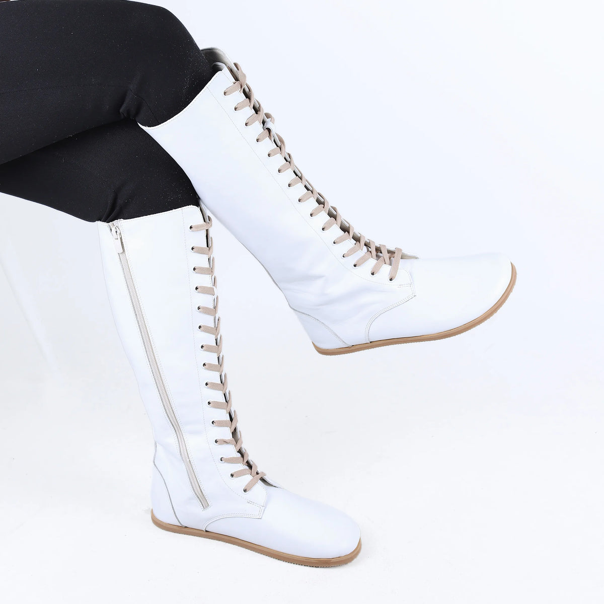 Smooth Barefoot Laces Knee Boots Shoes – Eva Outsole – White