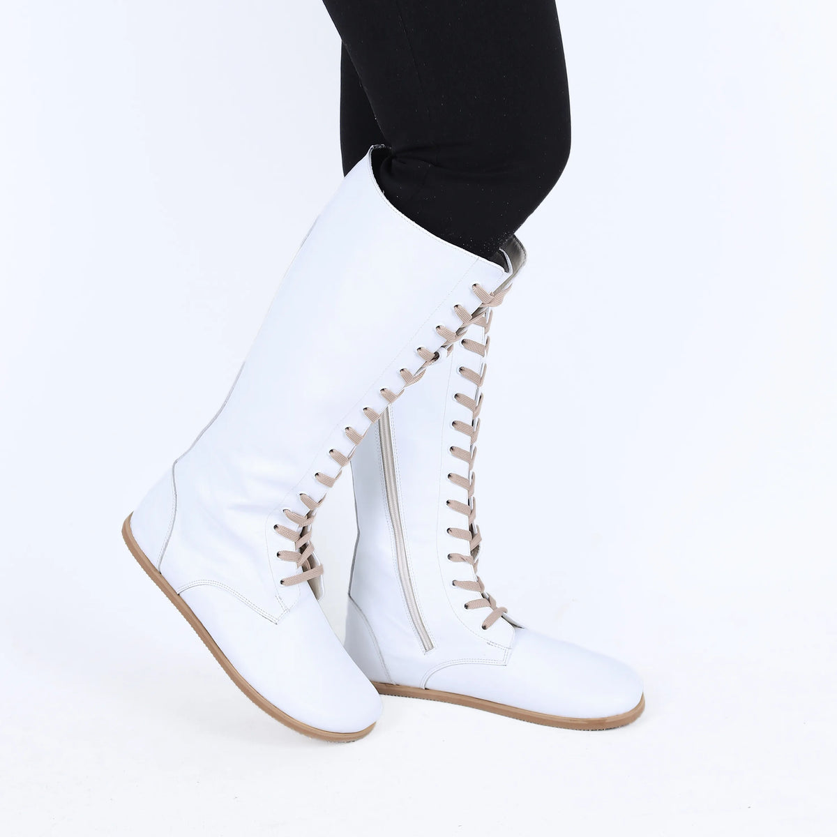 Smooth Barefoot Laces Knee Boots Shoes – Eva Outsole – White