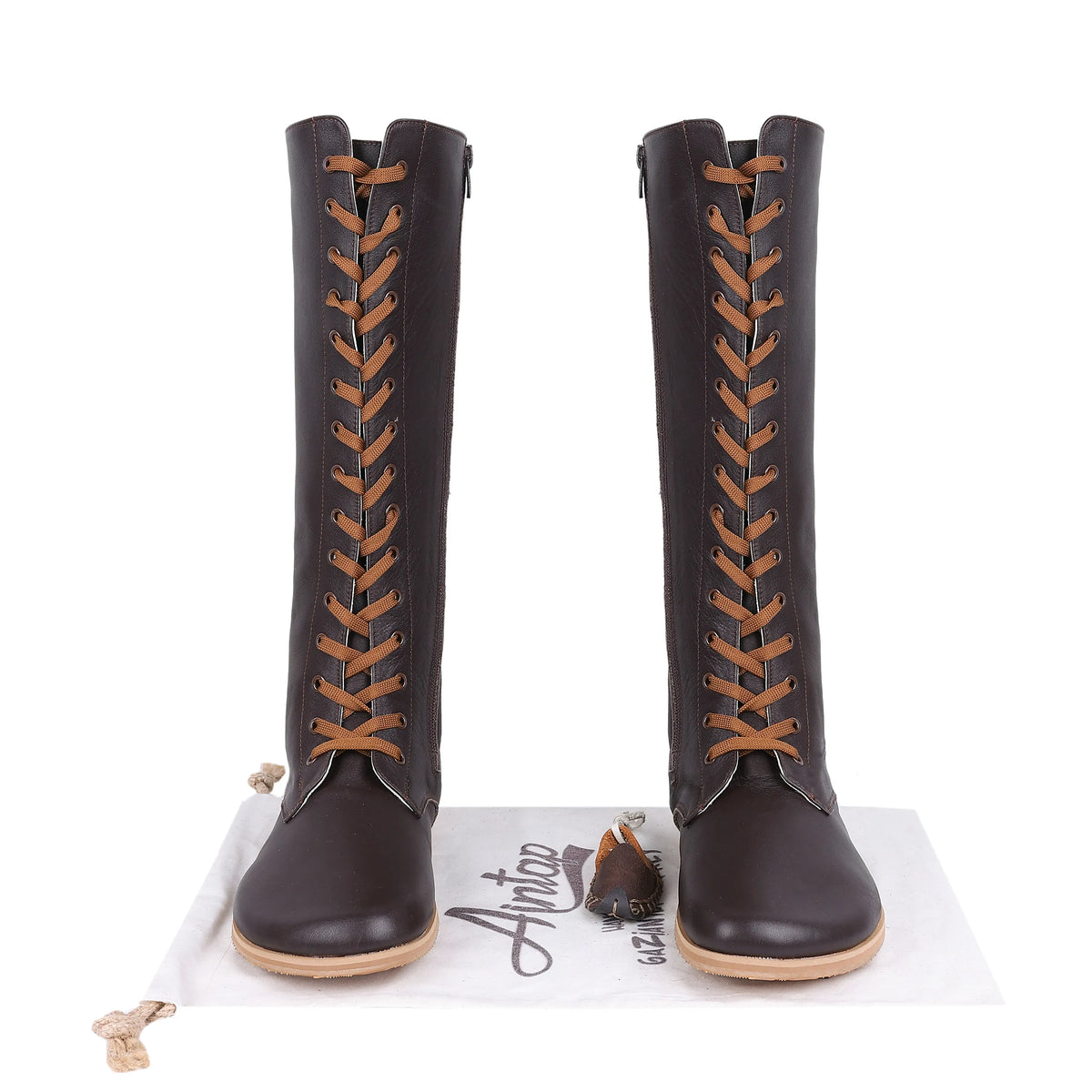 Smooth Barefoot Laces Knee Boots Shoes – Eva Outsole – Dark Brown