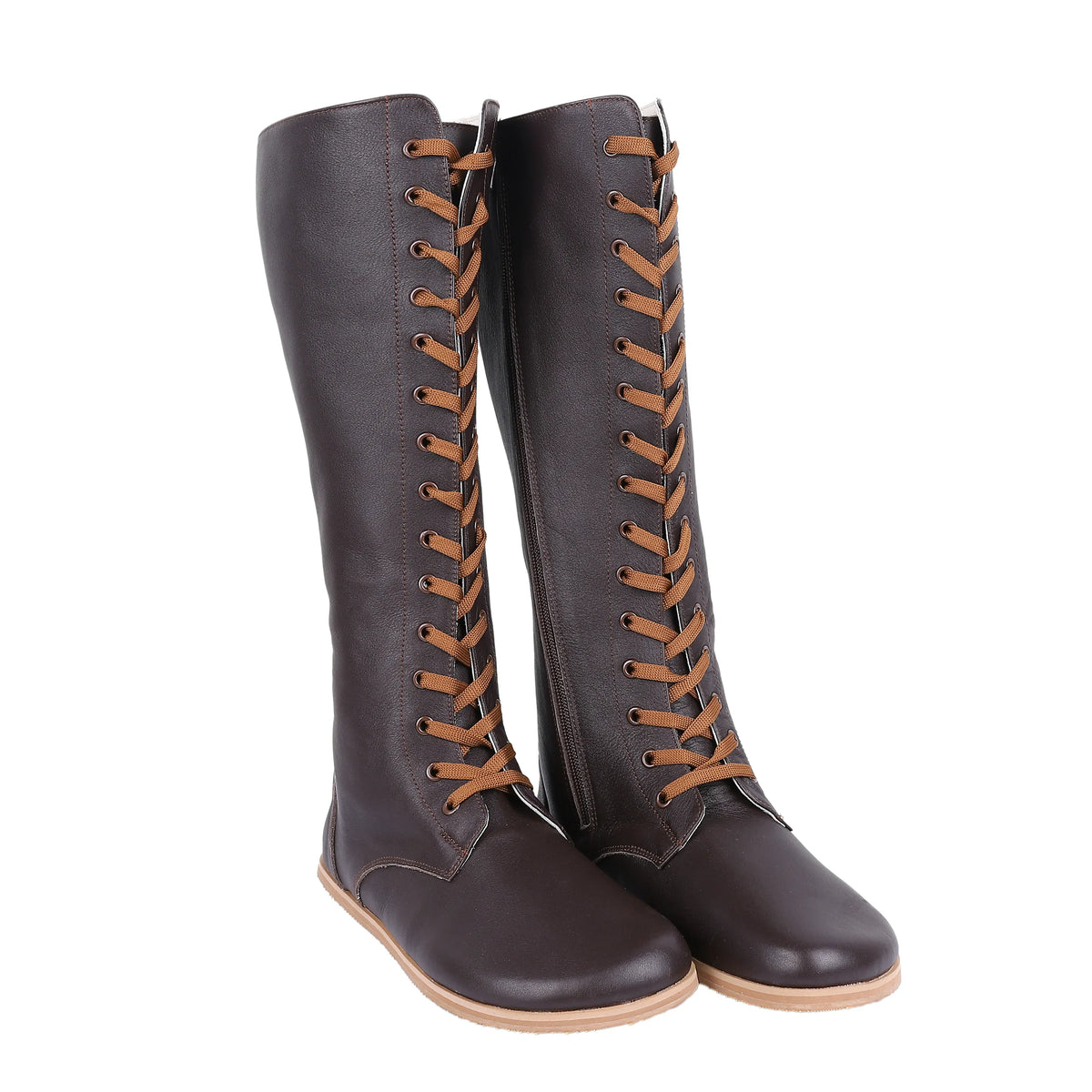 Smooth Barefoot Laces Knee Boots Shoes – Eva Outsole – Dark Brown