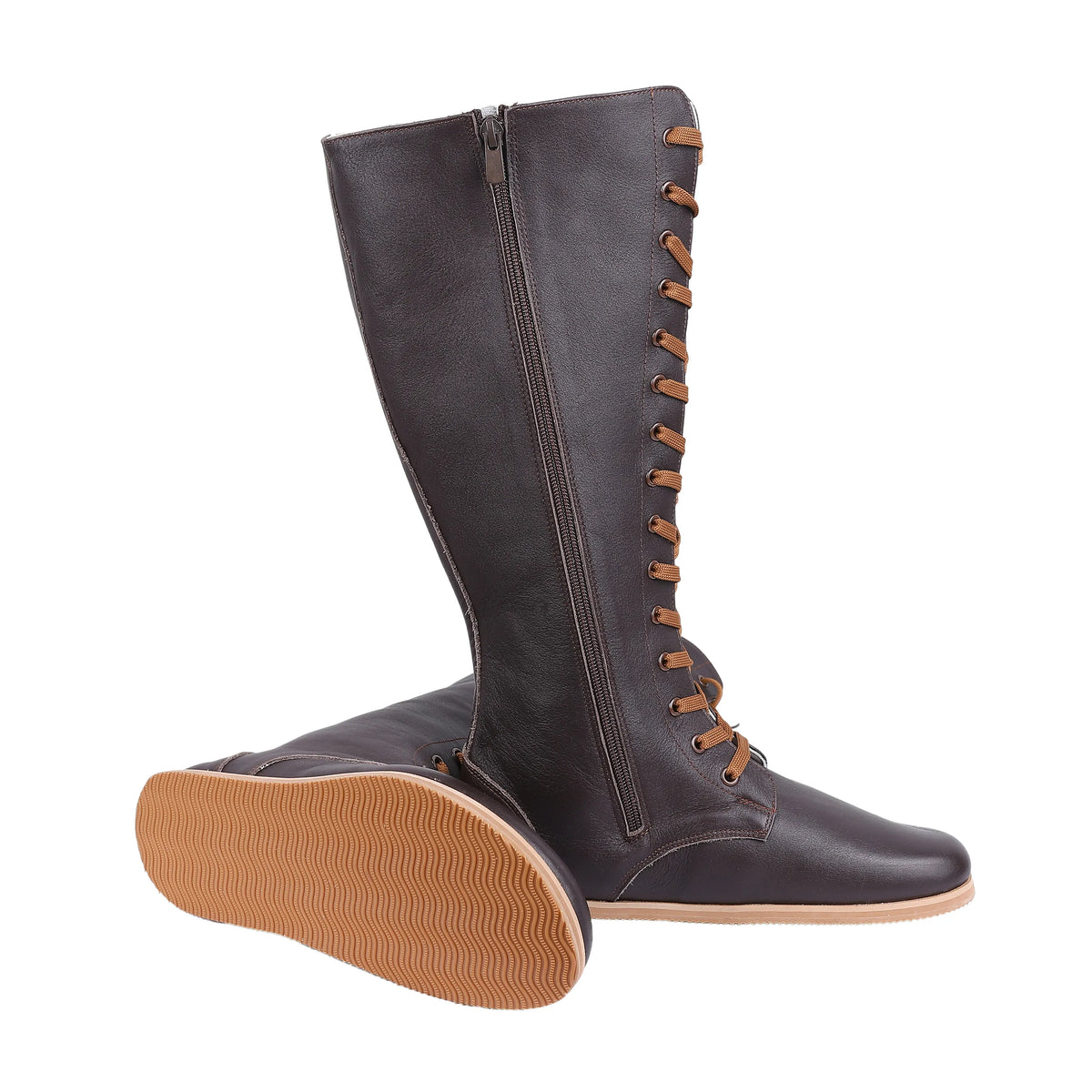 Smooth Barefoot Laces Knee Boots Shoes – Eva Outsole – Dark Brown