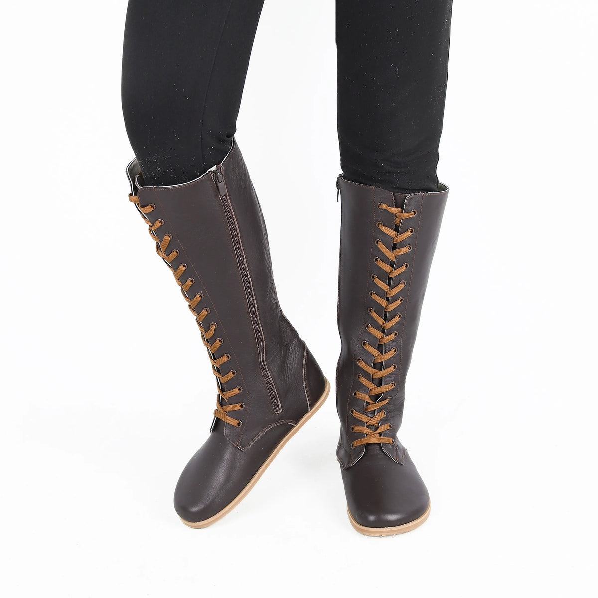 Smooth Barefoot Laces Knee Boots Shoes – Eva Outsole – Dark Brown