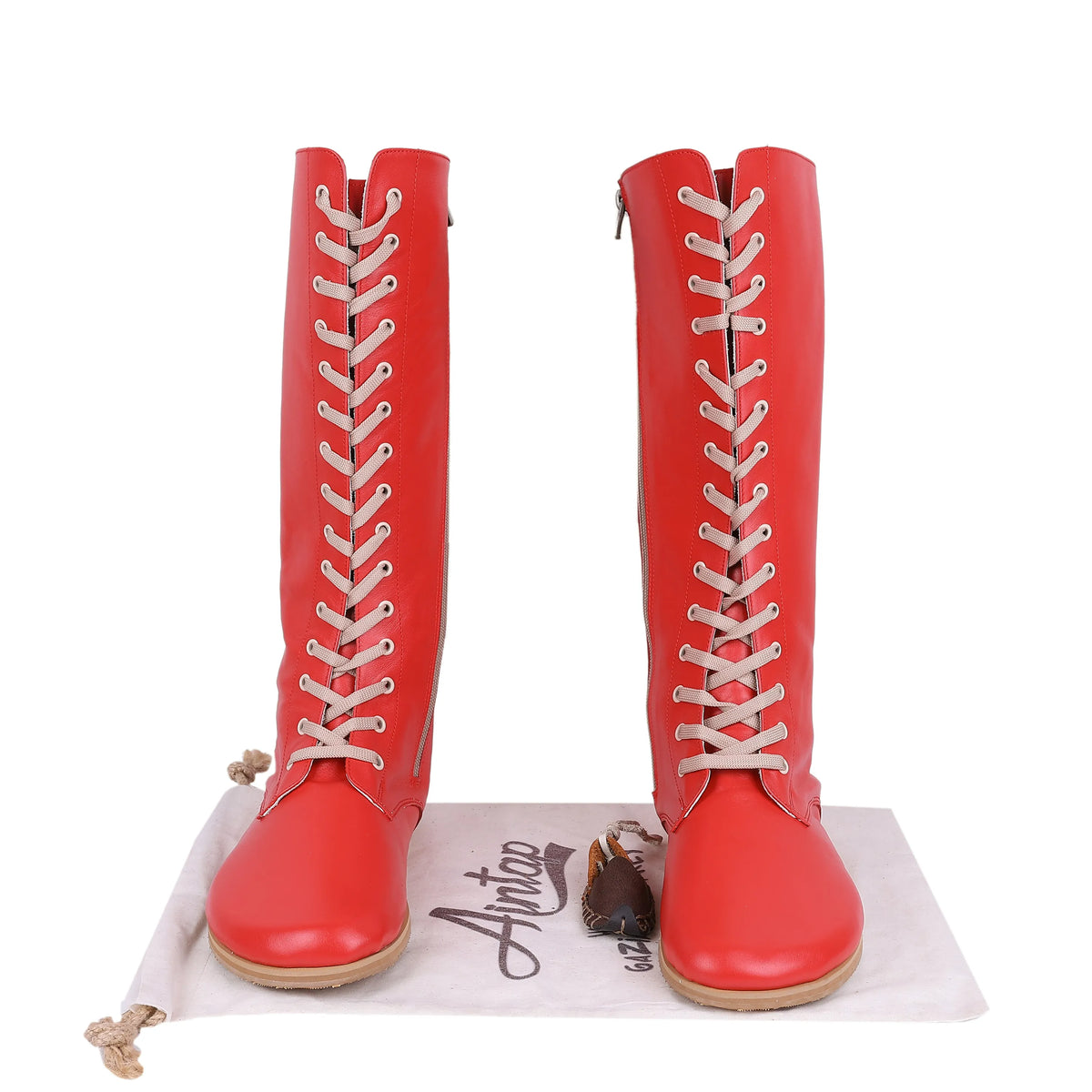 Smooth Barefoot Laces Knee Boots Shoes – Eva Outsole – Red