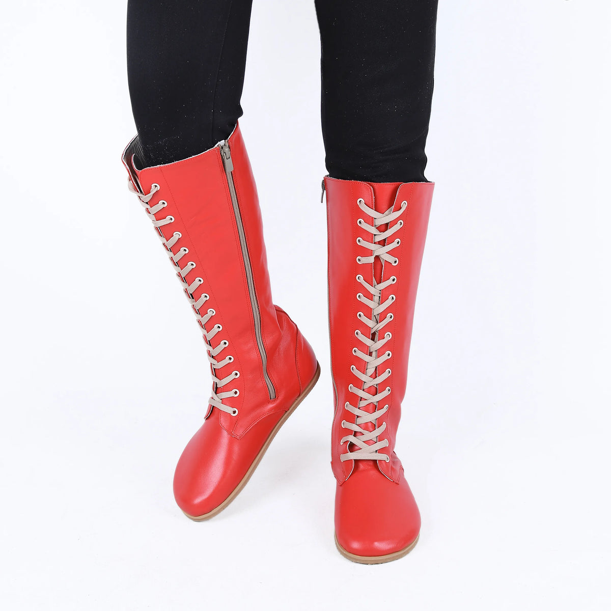 Smooth Barefoot Laces Knee Boots Shoes – Eva Outsole – Red
