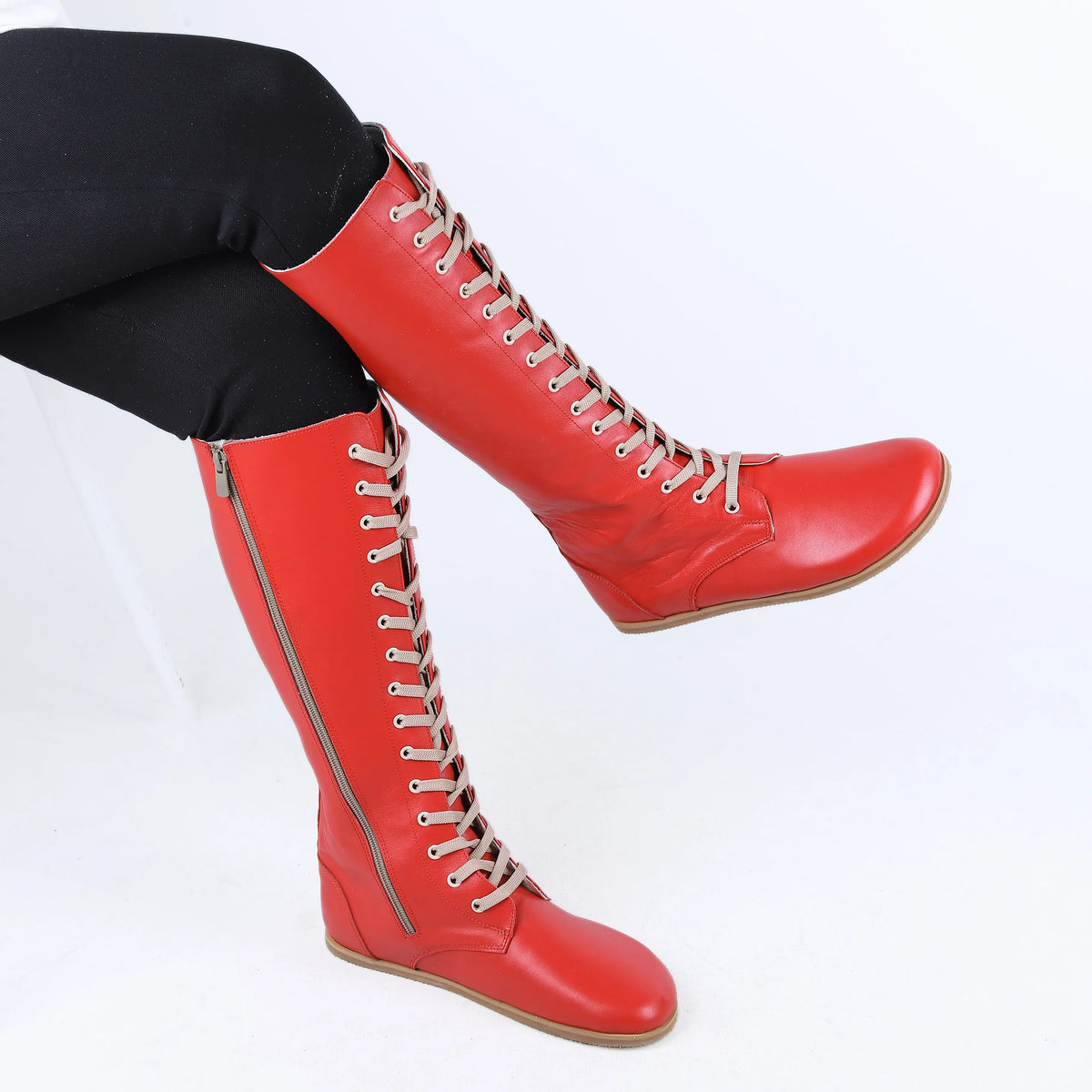 Smooth Barefoot Laces Knee Boots Shoes – Eva Outsole – Red