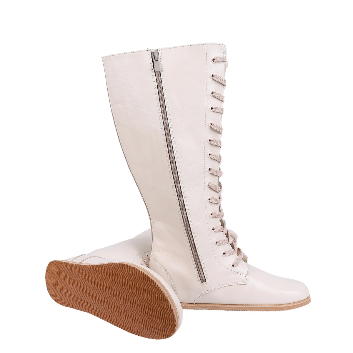 Smooth Barefoot Laces Knee Boots Shoes – Eva Outsole – Cream
