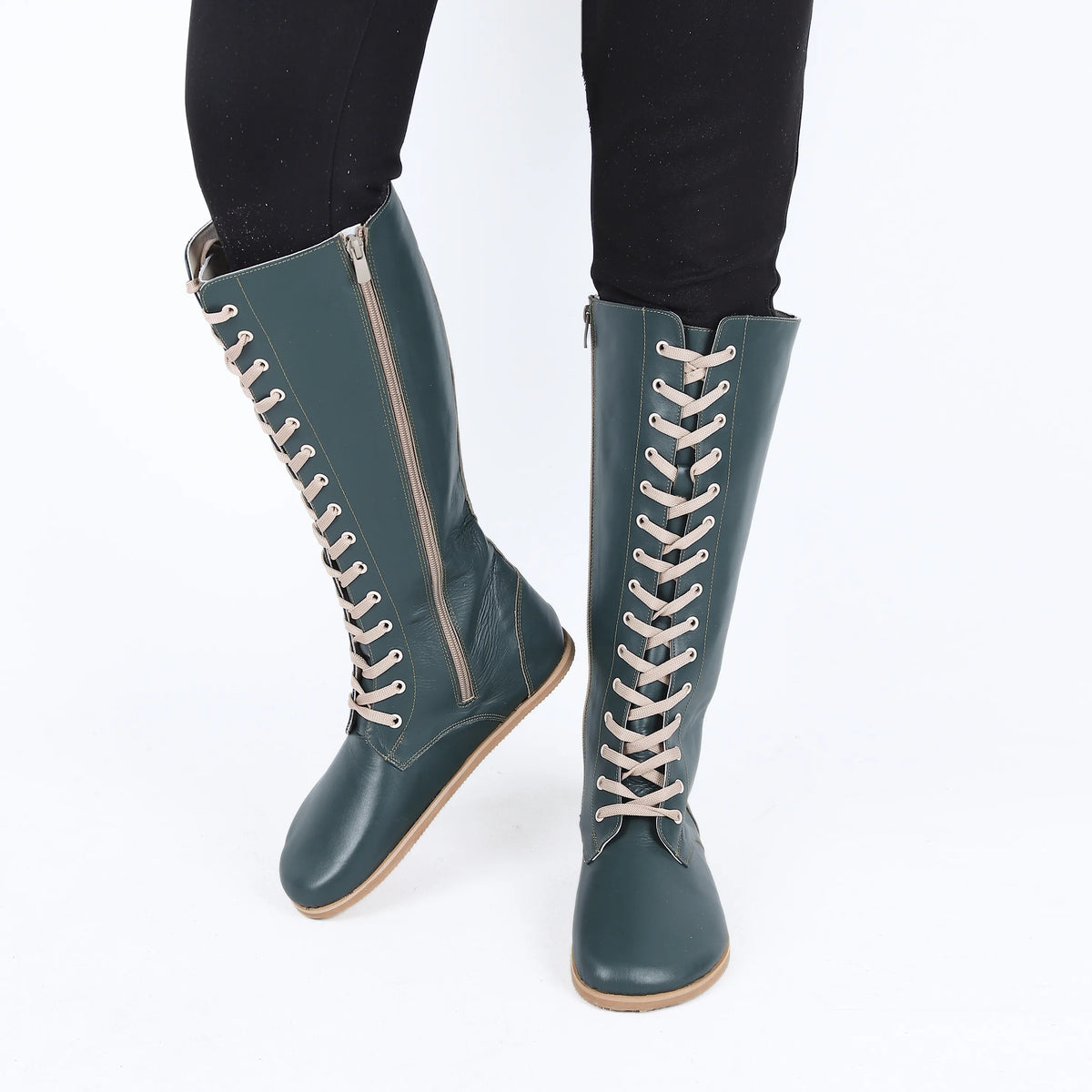 Smooth Barefoot Laces Knee Boots Shoes – Eva Outsole – Green