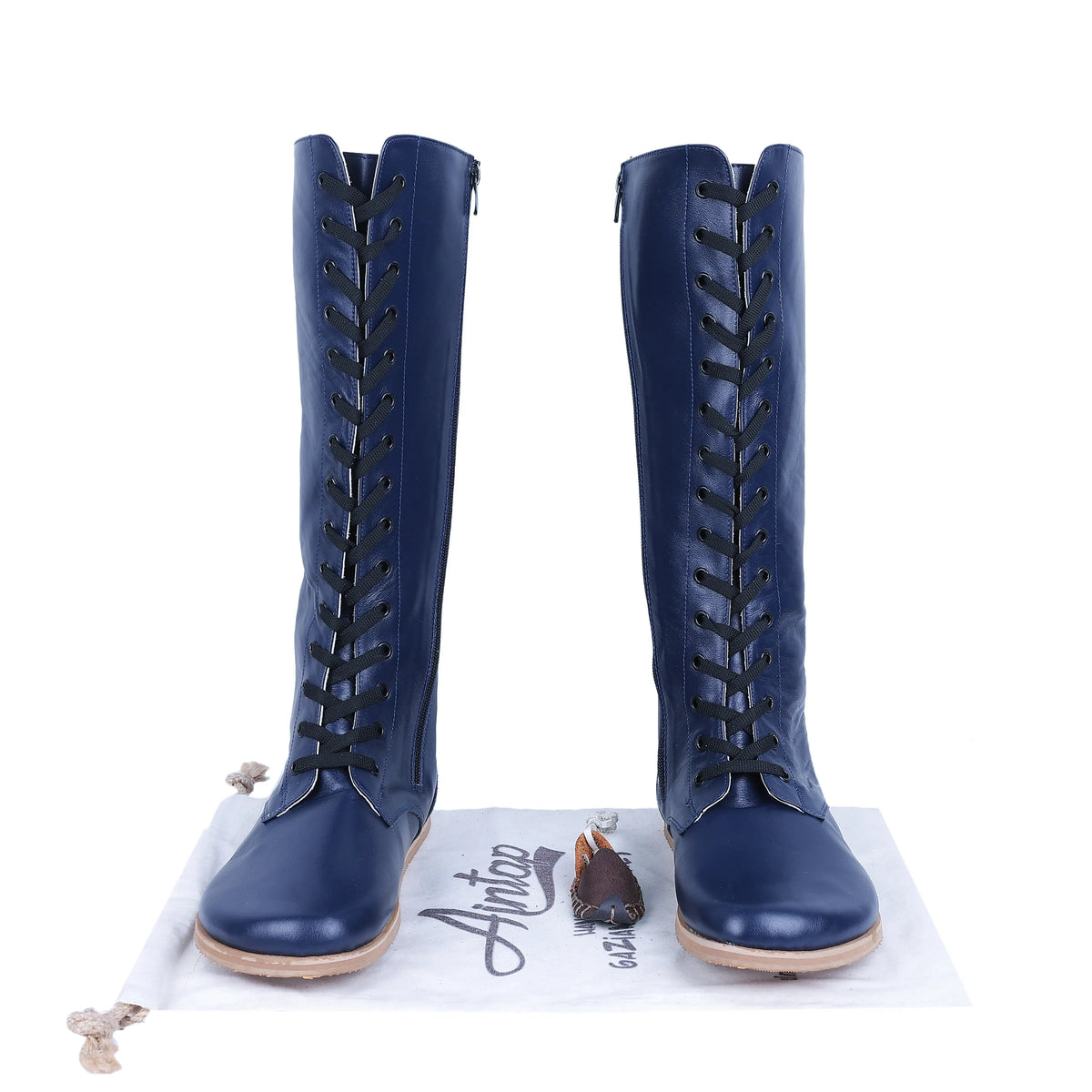Smooth Barefoot Laces Knee Boots Shoes – Eva Outsole – Navy Blue