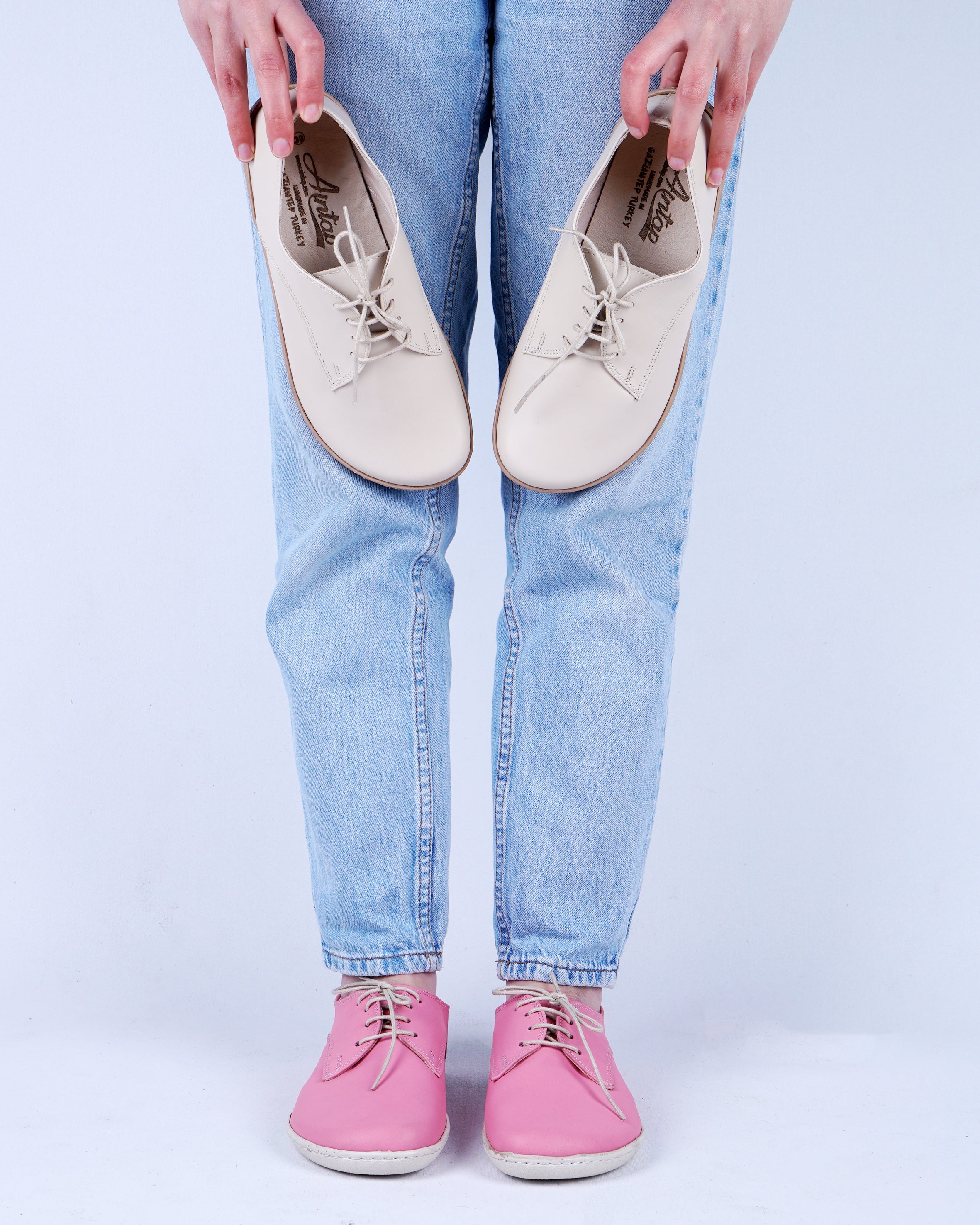 Pink Oxford Wide Barefoot Shoes Smooth Leather Handmade 6mm Rubber Outsole 