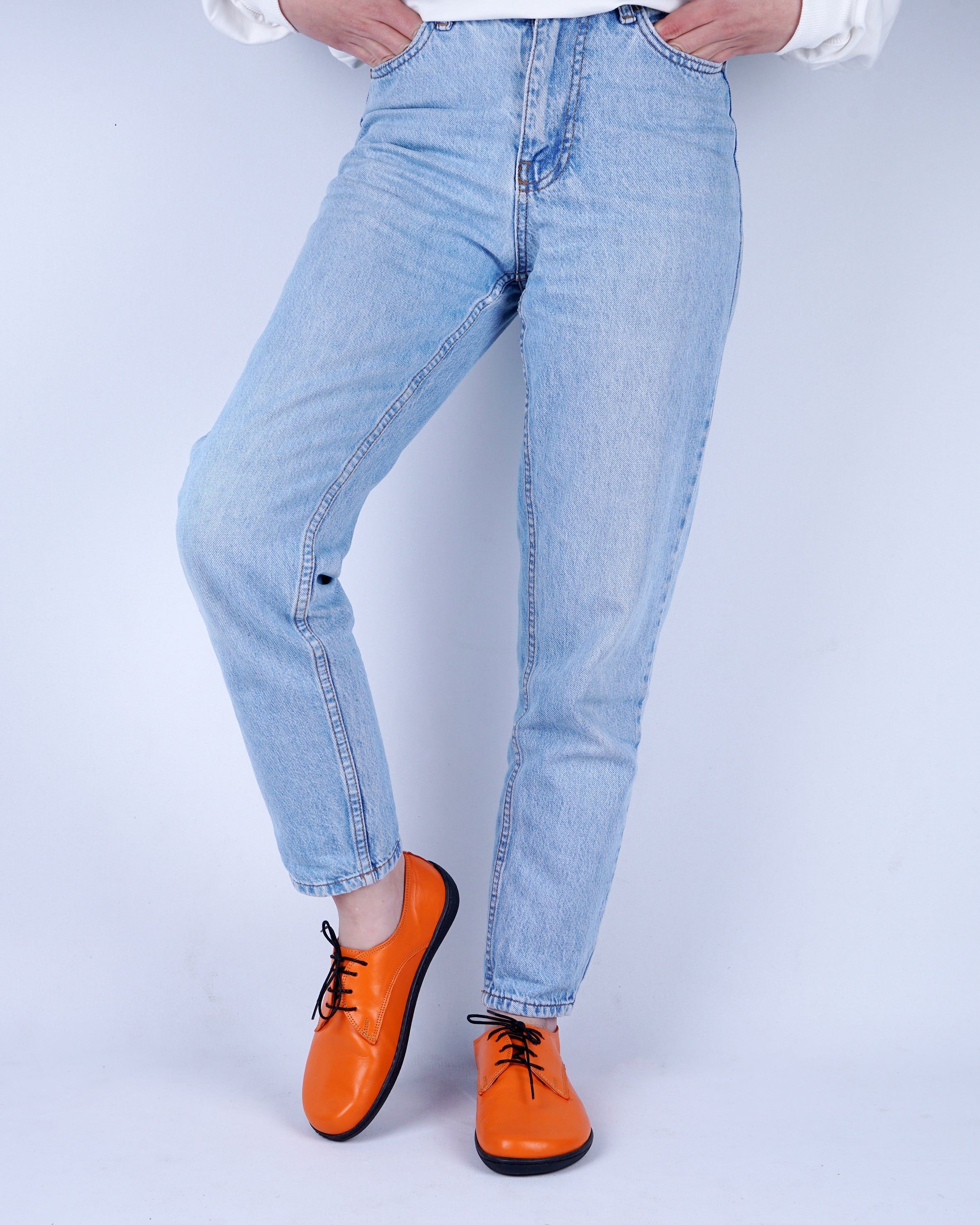 Orange Oxford Wide Barefoot Shoes Smooth Leather Handmade 6mm Rubber Outsole 