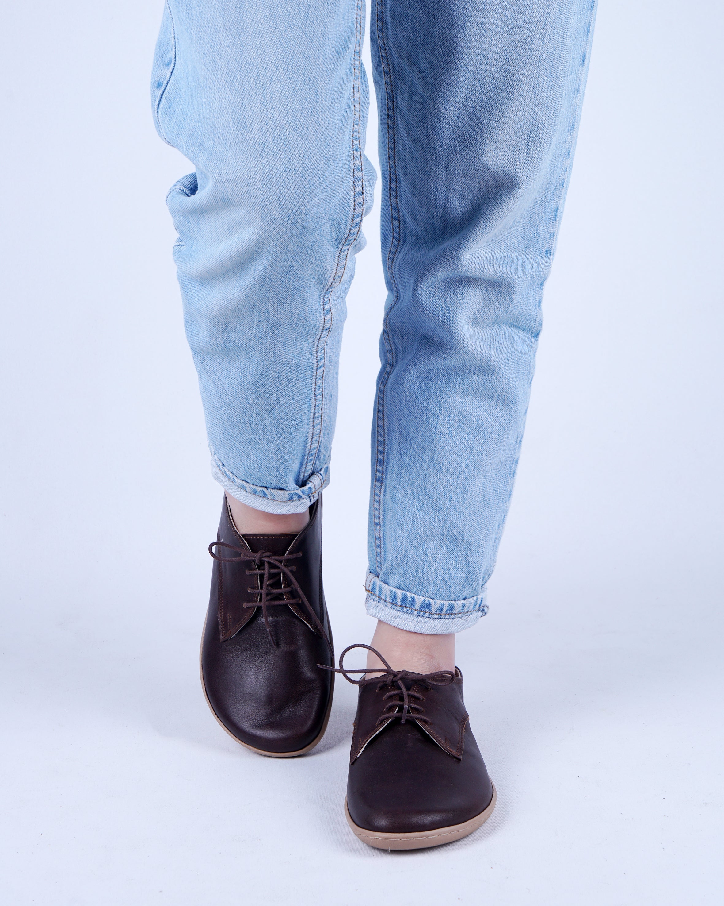 Dark Brown Oxford Wide Barefoot Shoes Smooth Leather Handmade 6mm Rubber Outsole 