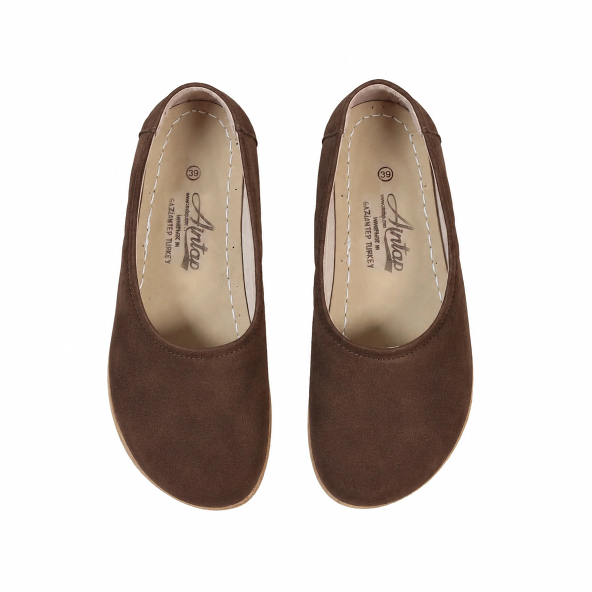 Suede Barefoot Ballet Shoes – Classic Sole — Leather Sole – Brown