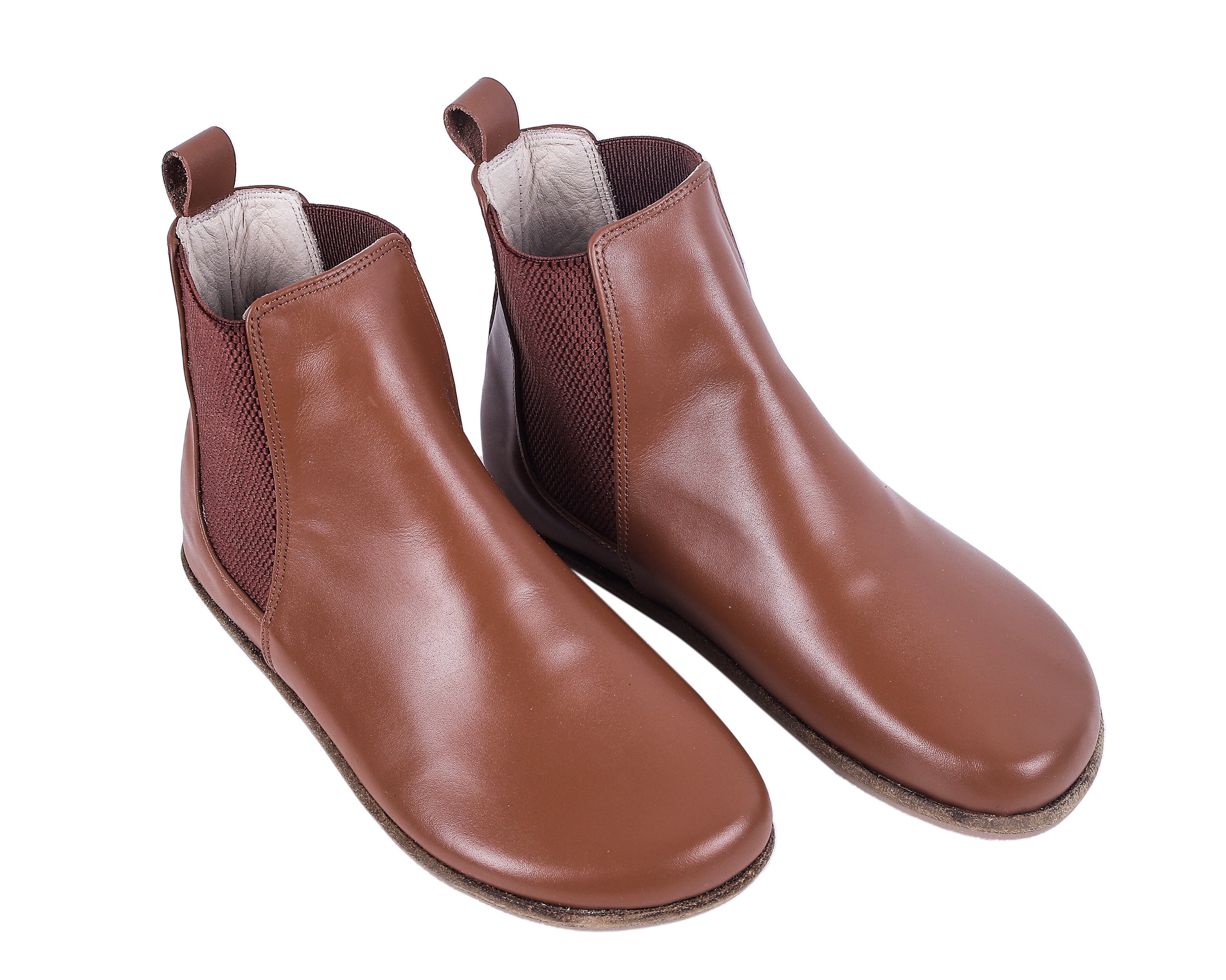 Tan Chelsea Boots Wide Barefoot Smooth Leather Handmade Shoes