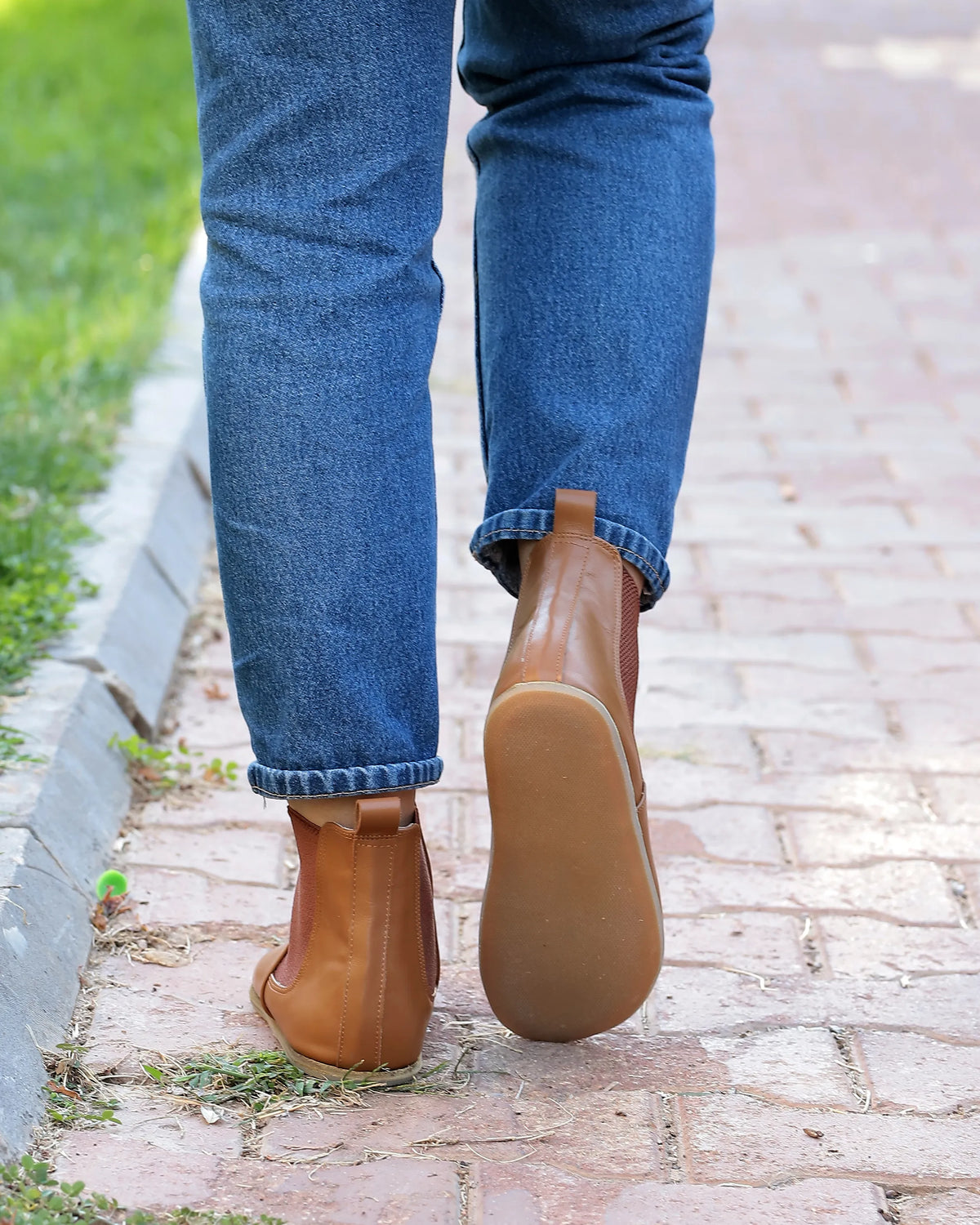 Smooth Barefoot Chelsea Boots Shoes – Classic Sole — Leather Sole – Tan