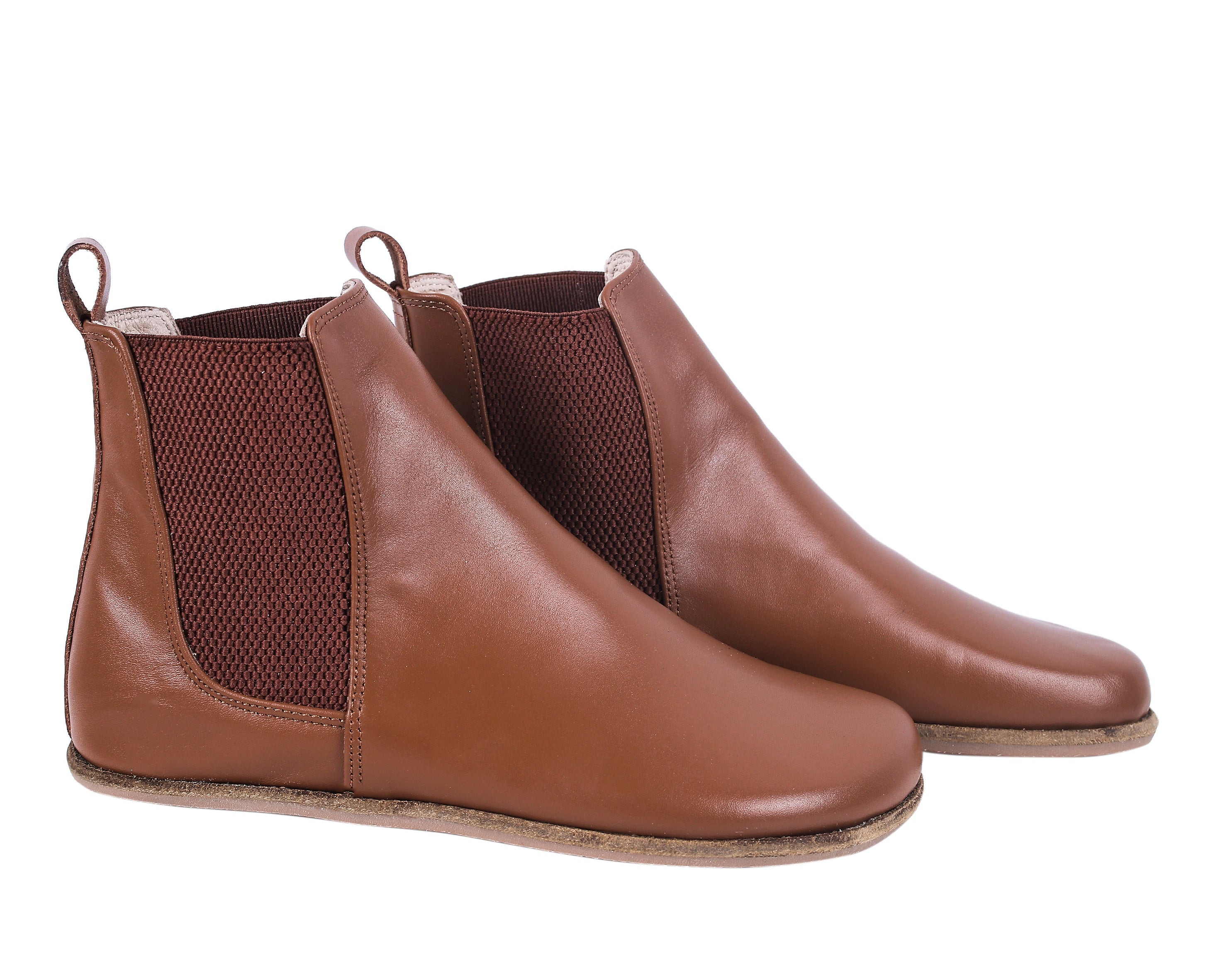 Tan Chelsea Boots Wide Barefoot Smooth Leather Handmade Shoes 