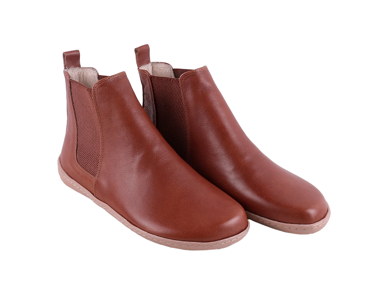 Smooth Barefoot Chelsea Boots Shoes – 6mm Rubber Sole – Brown