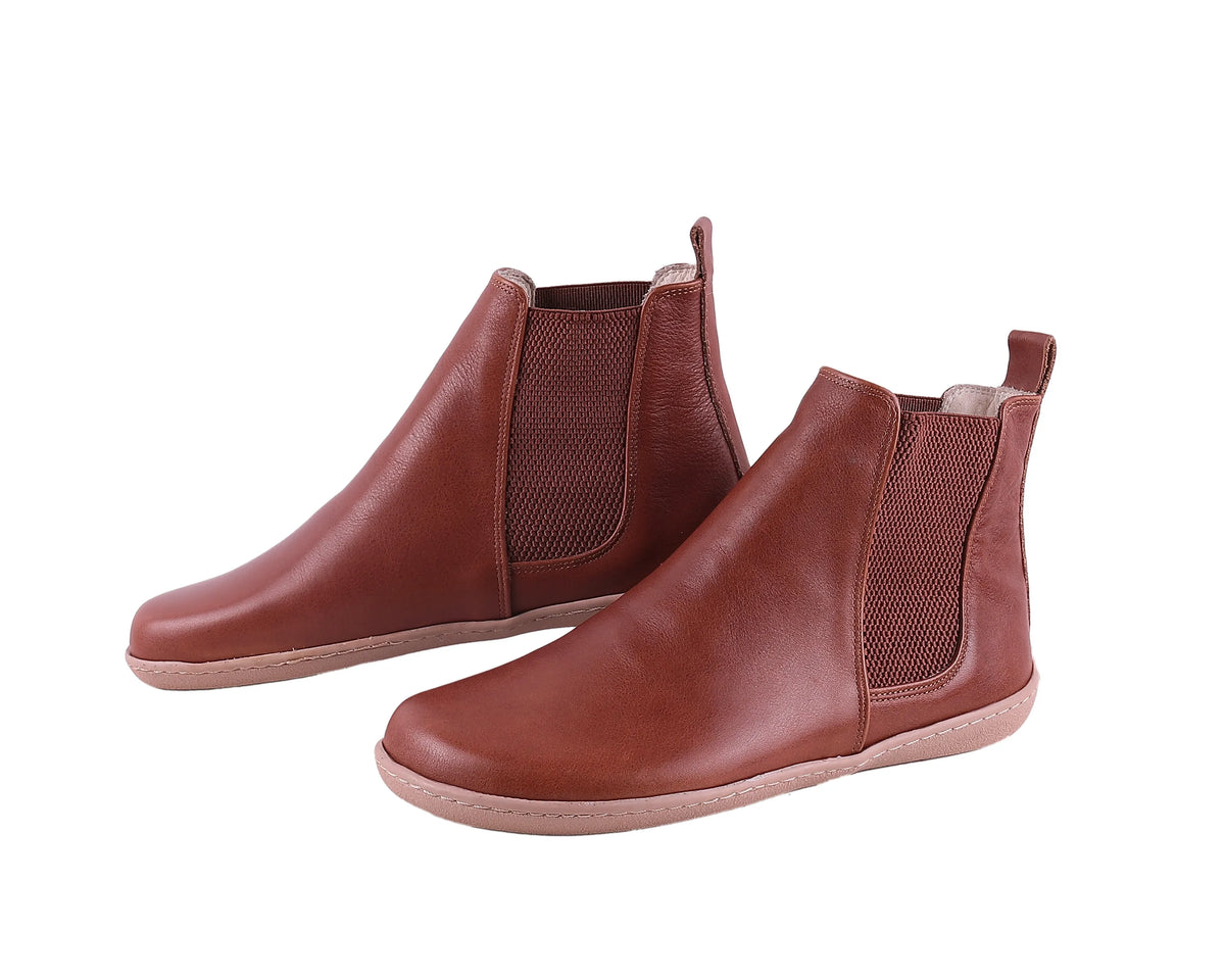 Smooth Barefoot Chelsea Boots Shoes – 6mm Rubber Sole – Brown